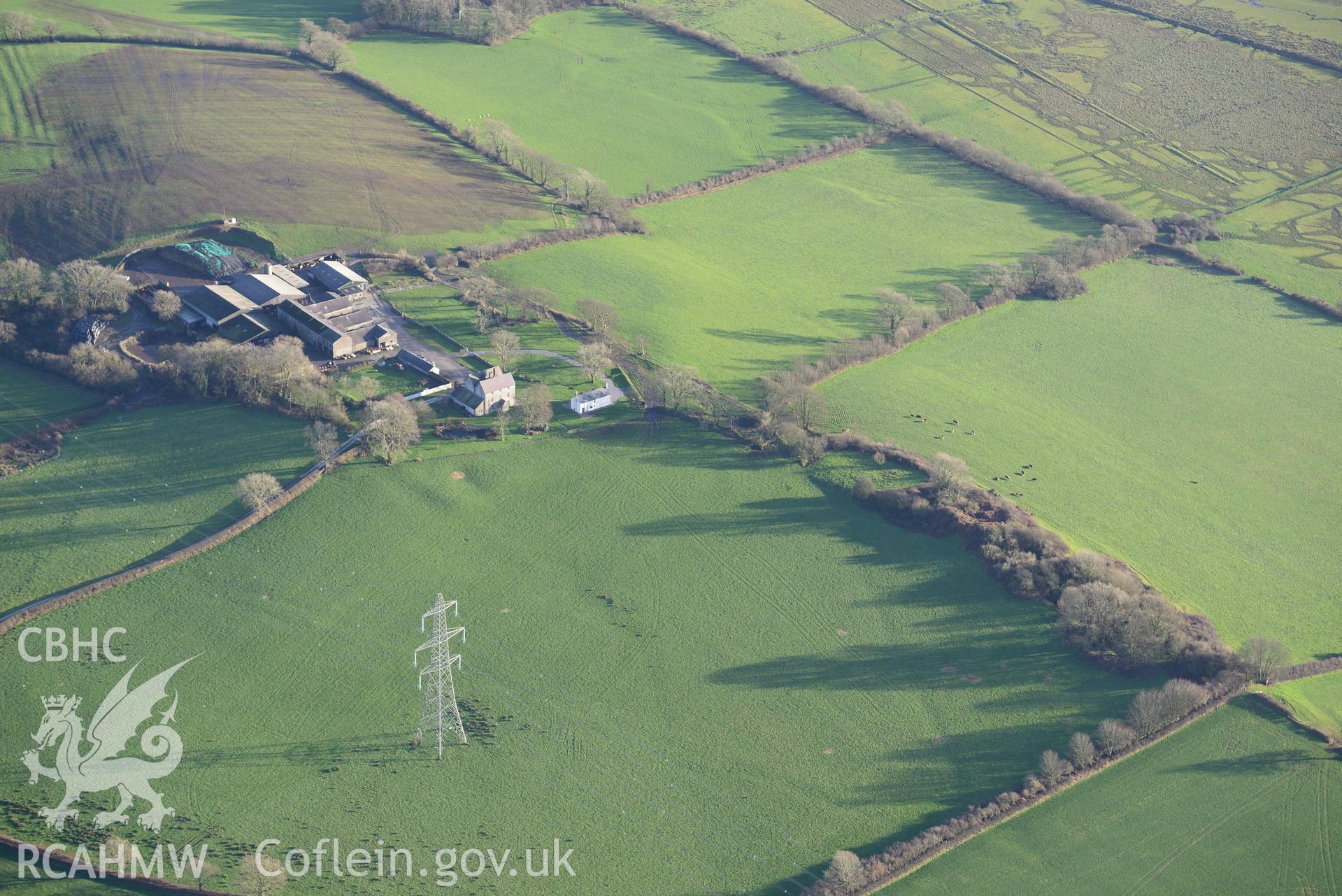 Castell Aber Taf or Castell Aber Carwy. Oblique aerial photograph taken during the Royal Commission's programme of archaeological aerial reconnaissance by Toby Driver on 6th January 2015.
