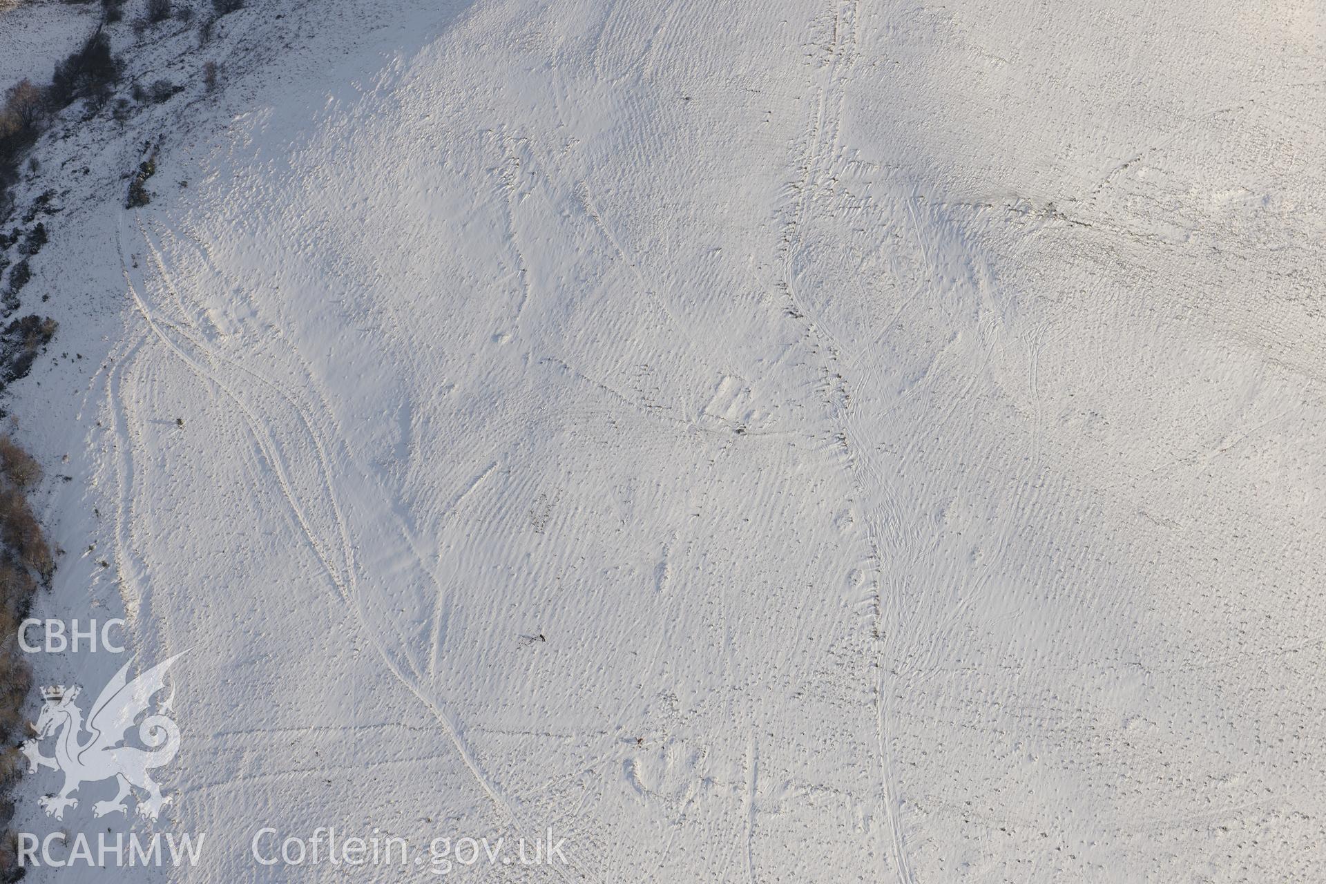 Cefn Drum Farmstead, north east of Pontarddulais. Oblique aerial photograph taken during the Royal Commission?s programme of archaeological aerial reconnaissance by Toby Driver on 24th January 2013.