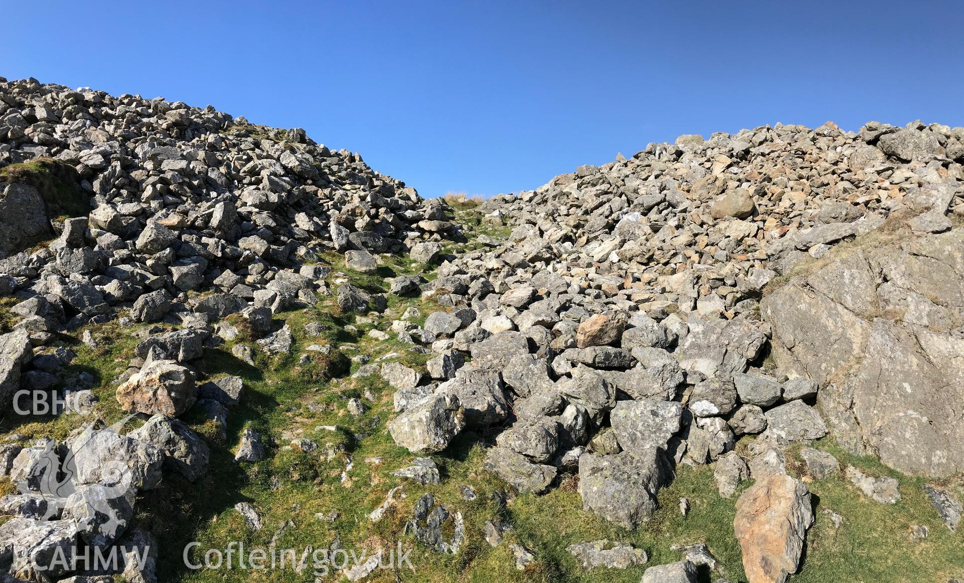 Colour photograph of Craig-yr-Aderyn hillfort, west of Abergynolwyn, between Dolgellau and Tywyn, taken by Paul R. Davis on 28th March 2019.