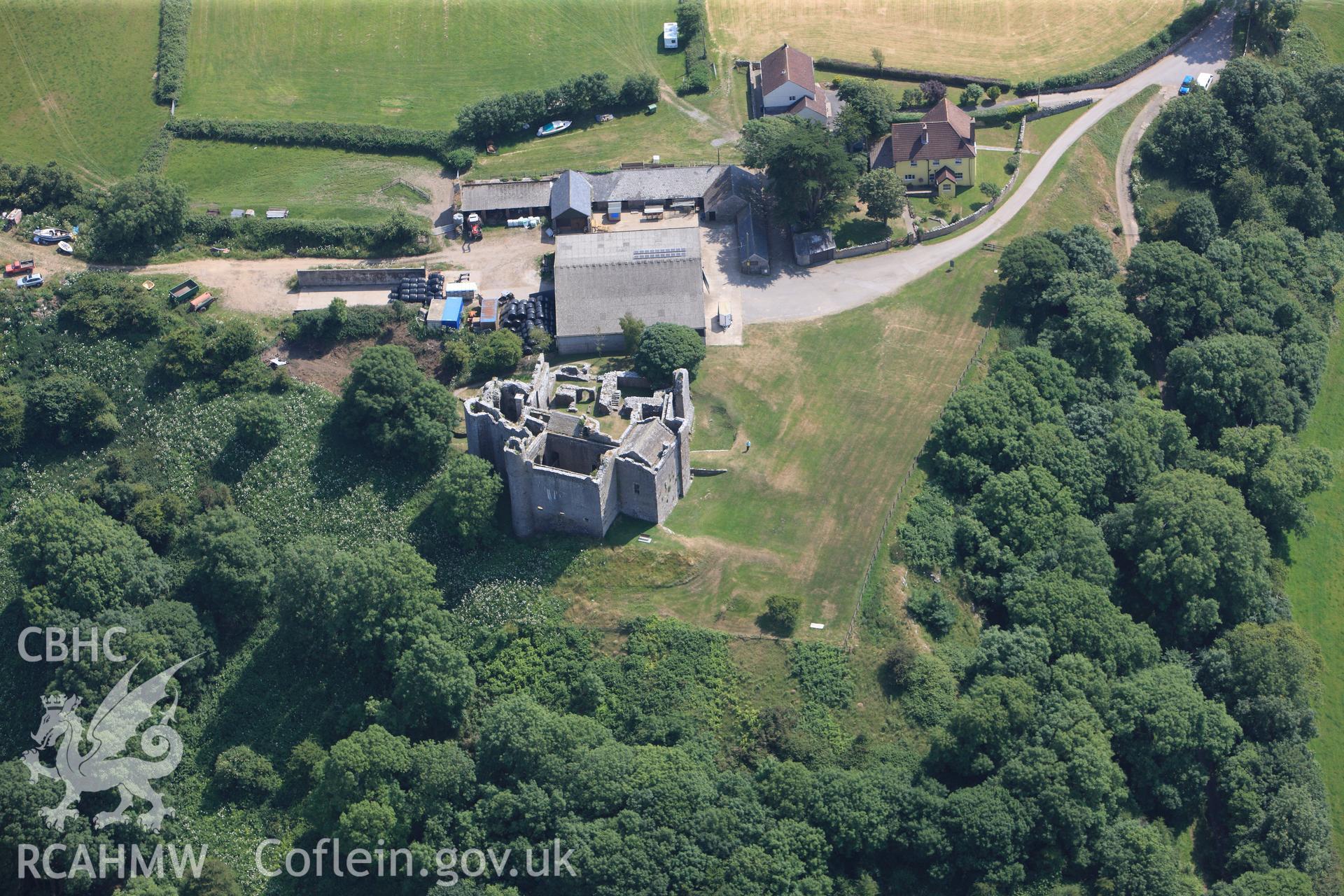 Weobley Castle on the Gower Peninsula. Oblique aerial photograph taken during the Royal Commission?s programme of archaeological aerial reconnaissance by Toby Driver on 16th July 2013.