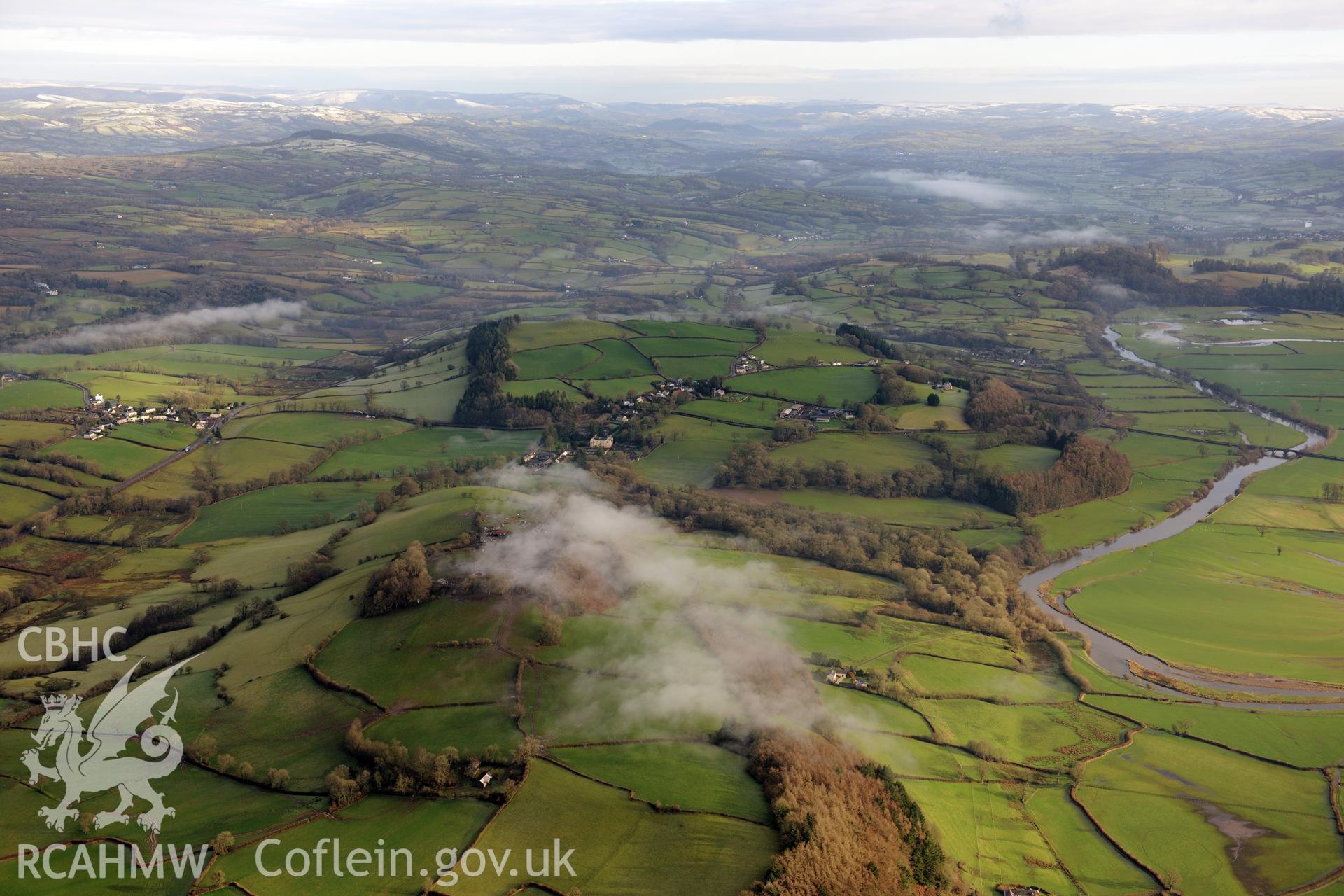 Aberglasney house and garden, Llangathen. Oblique aerial photograph taken during the Royal Commission?s programme of archaeological aerial reconnaissance by Toby Driver on 15th January 2013.