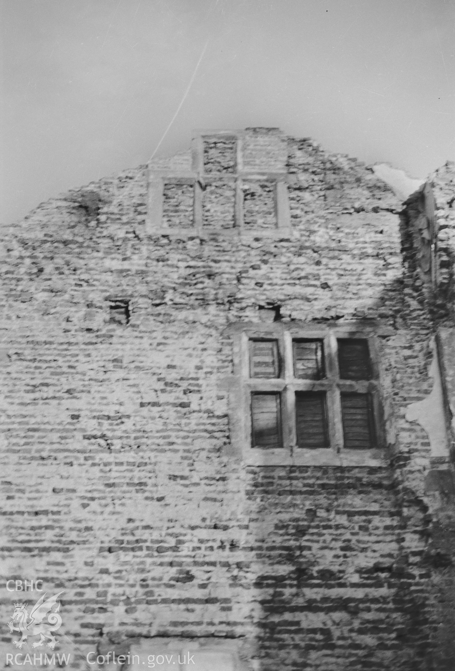 Digital copy of a nitrate negative showing the gable wall of an unidentified building in Wrexham, taken by RCAHMW.