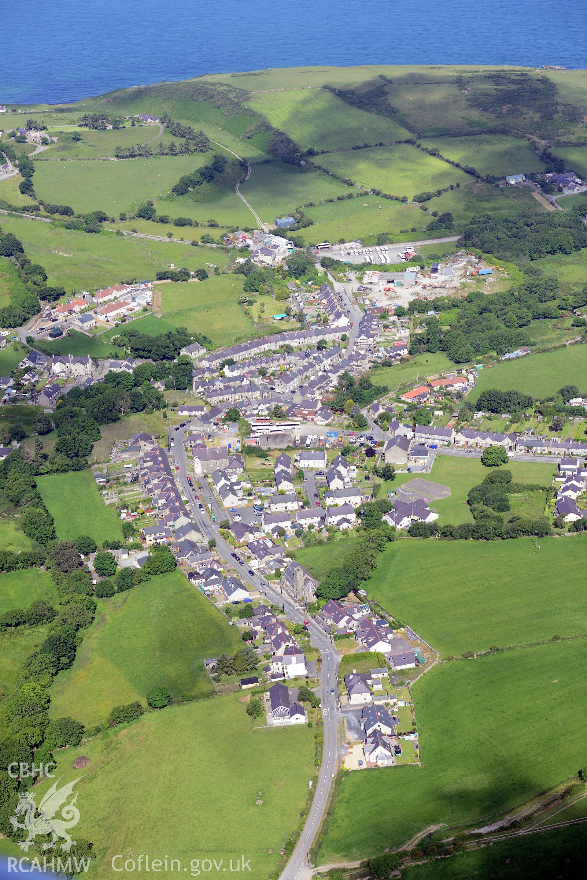 Trefor village. Oblique aerial photograph taken during the Royal Commission's programme of archaeological aerial reconnaissance by Toby Driver on 23rd June 2015.