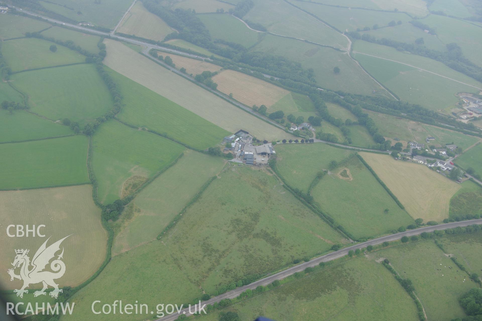 Royal Commission aerial photography of the Roman road west of Carmarthen recorded during drought conditions on 22nd July 2013.