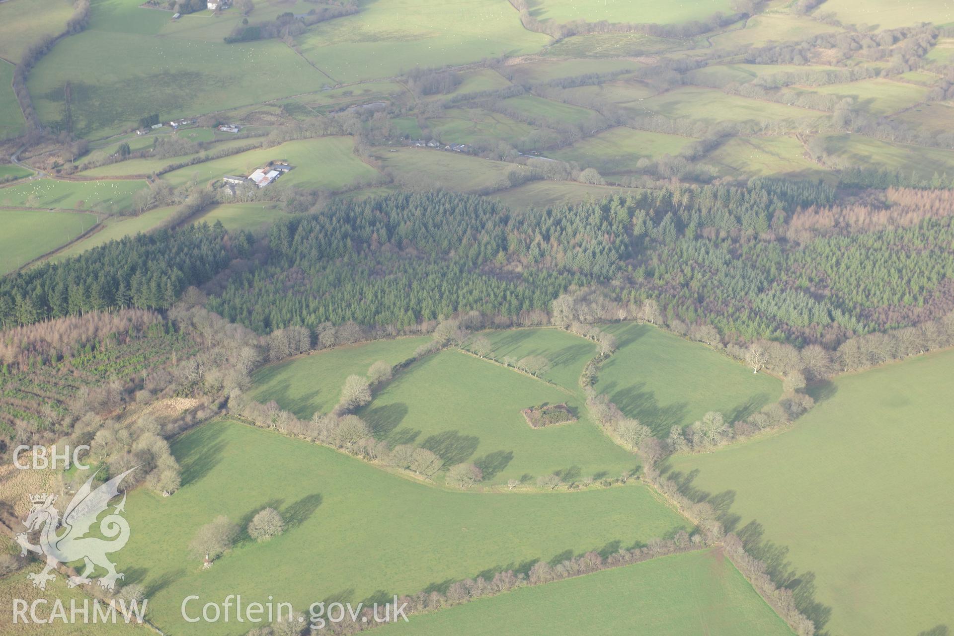 Castell Goetre Hillfort. Oblique aerial photograph taken during the Royal Commission's programme of archaeological aerial reconnaissance by Toby Driver on 6th January 2015.