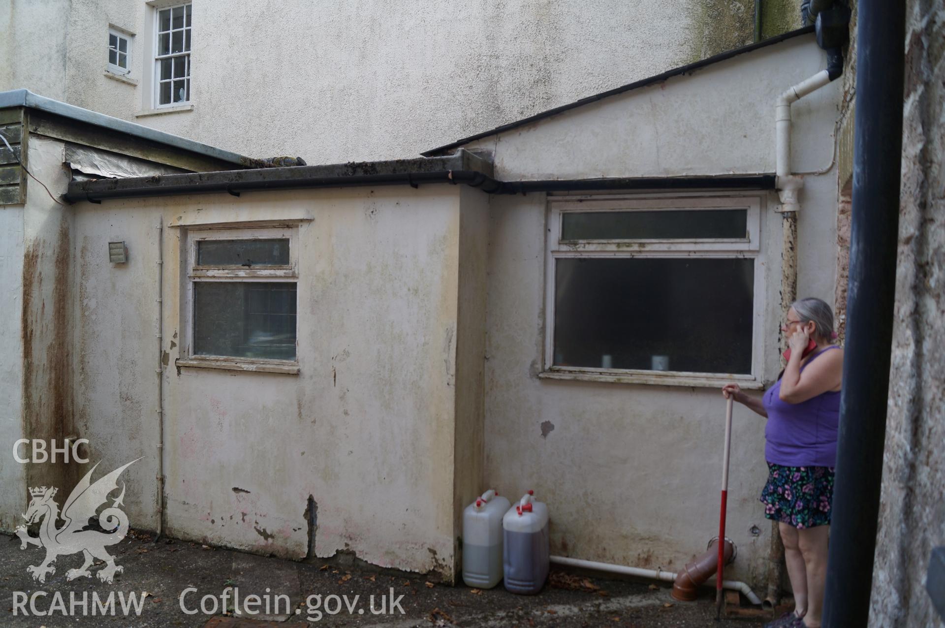 View 'looking south at the northern side of main block of Robeston House, with the single storey additions to be removed in front. Photograph and description by Jenny Hall and Paul Sambrook of Trysor, 22nd June 2017.