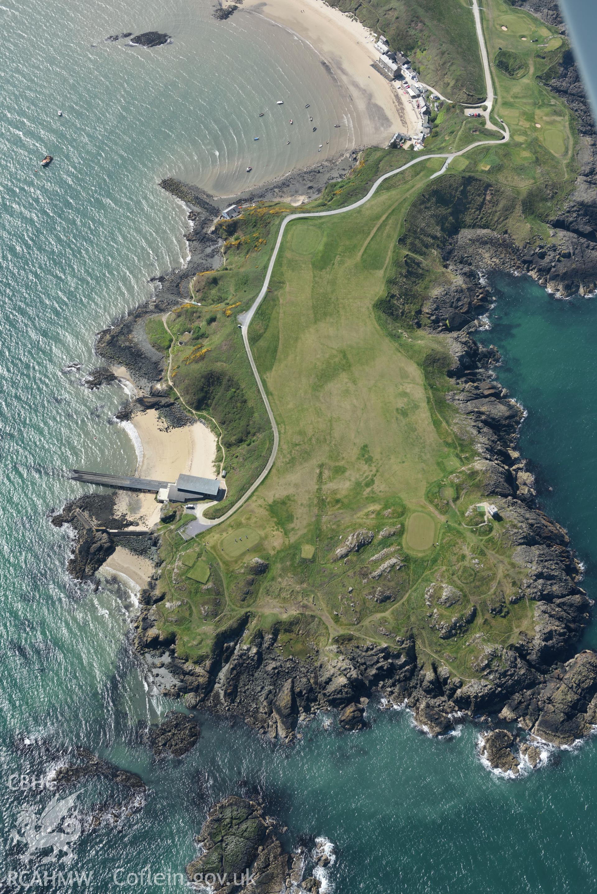 Aerial photography of Porth Dinllaen taken on 3rd May 2017.  Baseline aerial reconnaissance survey for the CHERISH Project. ? Crown: CHERISH PROJECT 2017. Produced with EU funds through the Ireland Wales Co-operation Programme 2014-2020. All material made freely available through the Open Government Licence.