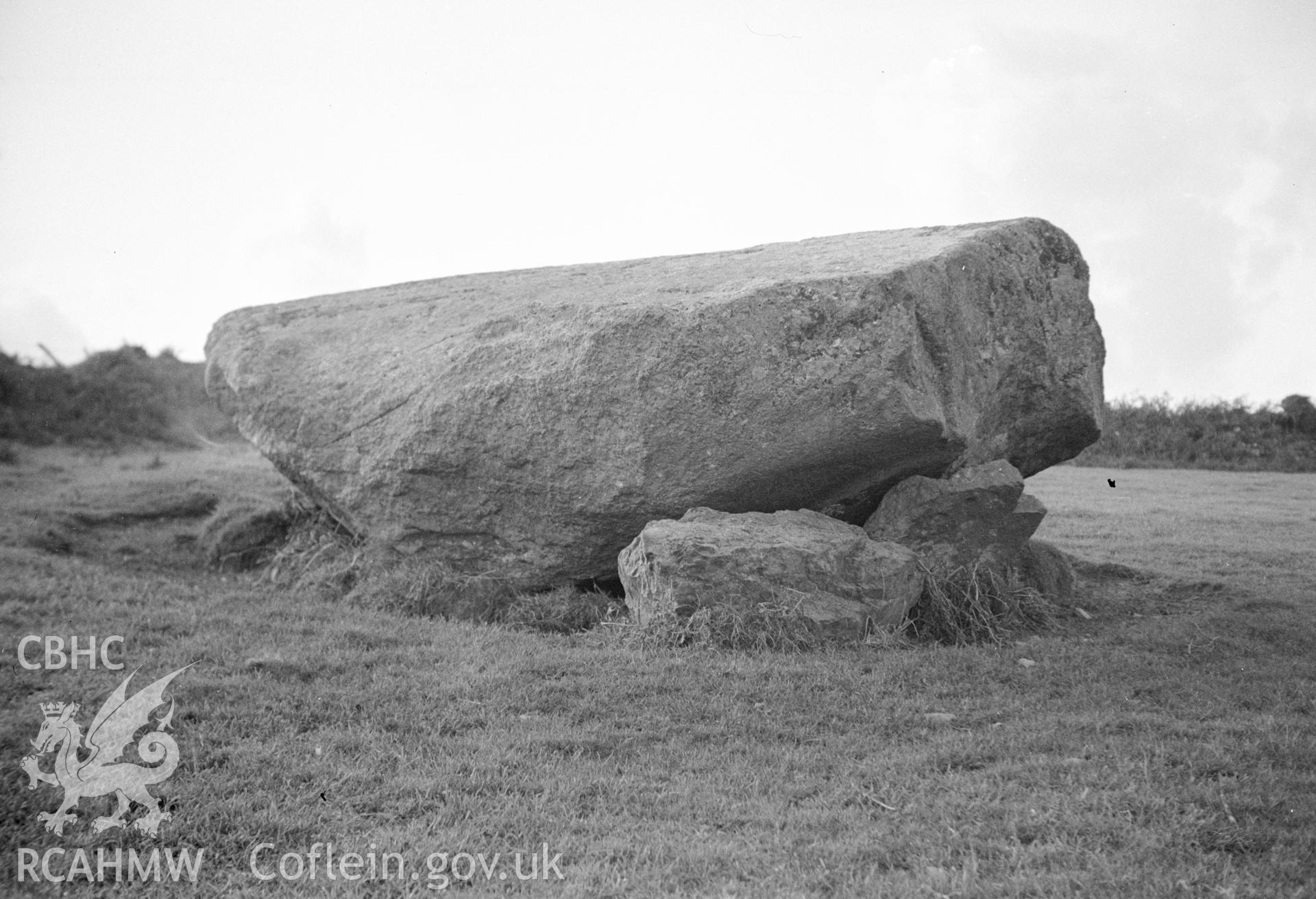 Digital copy of a nitrate negative showing Cilan Uchaf Burial Chamber.