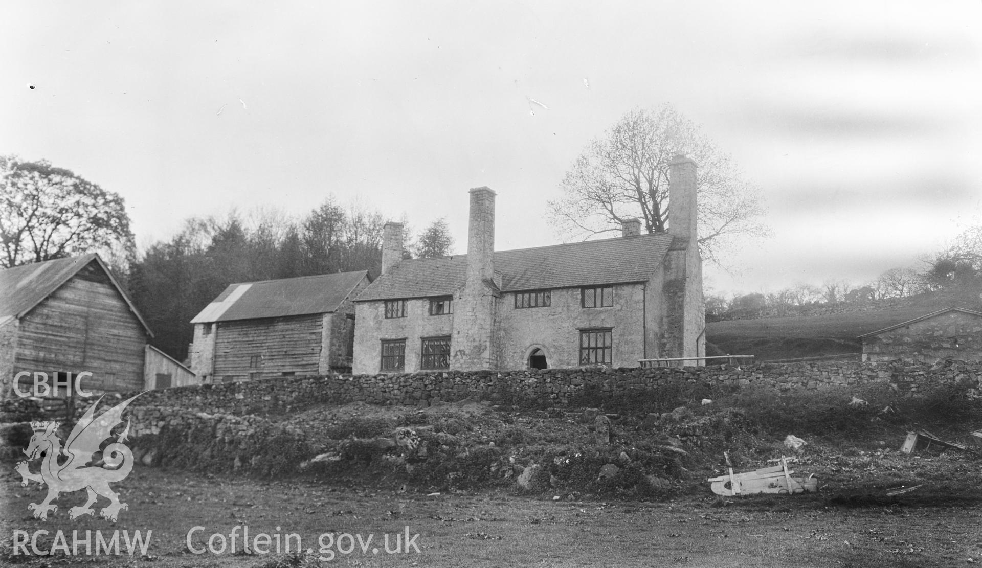 Digital copy of a nitrate negative showing general view of Plas Uchaf taken by Leonard Monroe, undated.