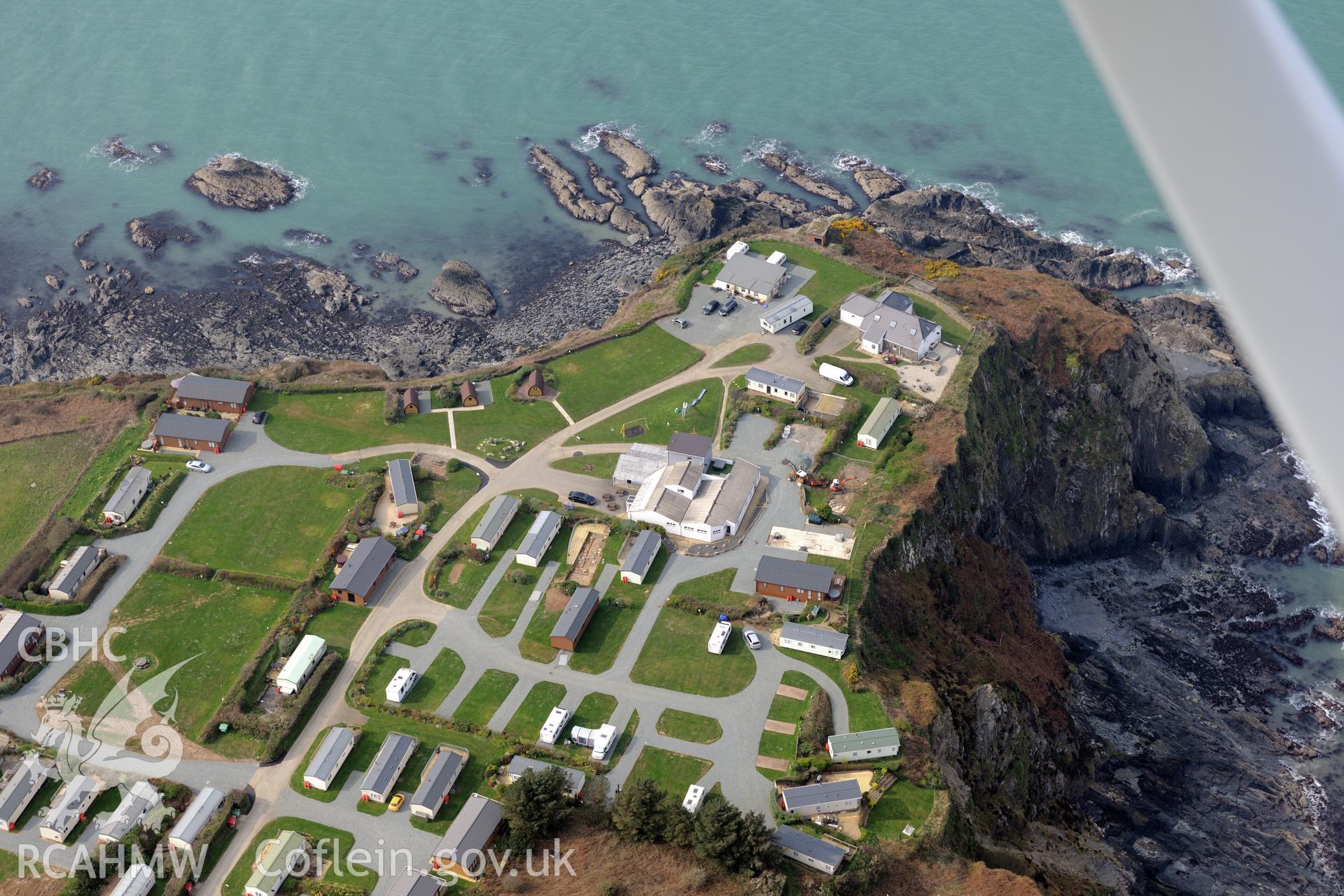 Royal Commission aerial photograph of Fishguard Battery taken on 27th March 2017. Baseline aerial reconnaissance survey for the CHERISH Project. ? Crown: CHERISH PROJECT 2017. Produced with EU funds through the Ireland Wales Co-operation Programme 2014-2020. All material made freely available through the Open Government Licence.