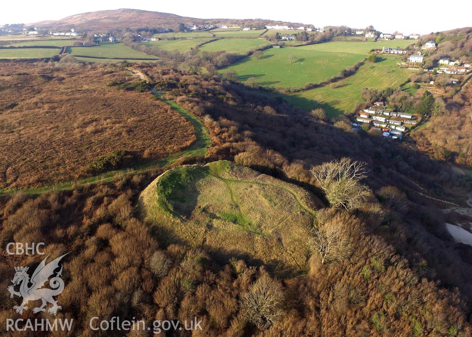 View from the south of Castle Tower at Threecliff Bay, on the southern edge of the Gower Peninsula. Colour photograph taken by Paul R. Davis on 21st January 2017.