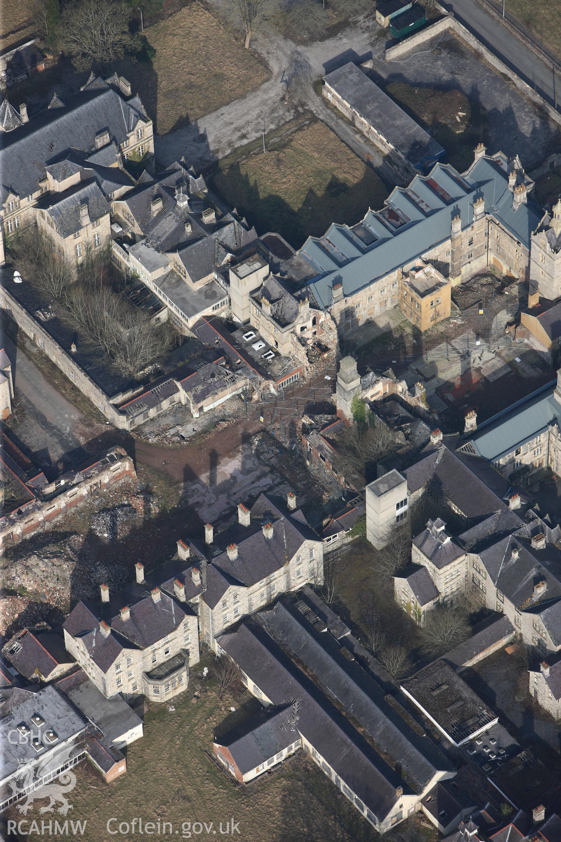 The North Wales Counties Hospital, Denbigh. Oblique aerial photograph taken during the Royal Commission?s programme of archaeological aerial reconnaissance by Toby Driver on 28th February 2013.