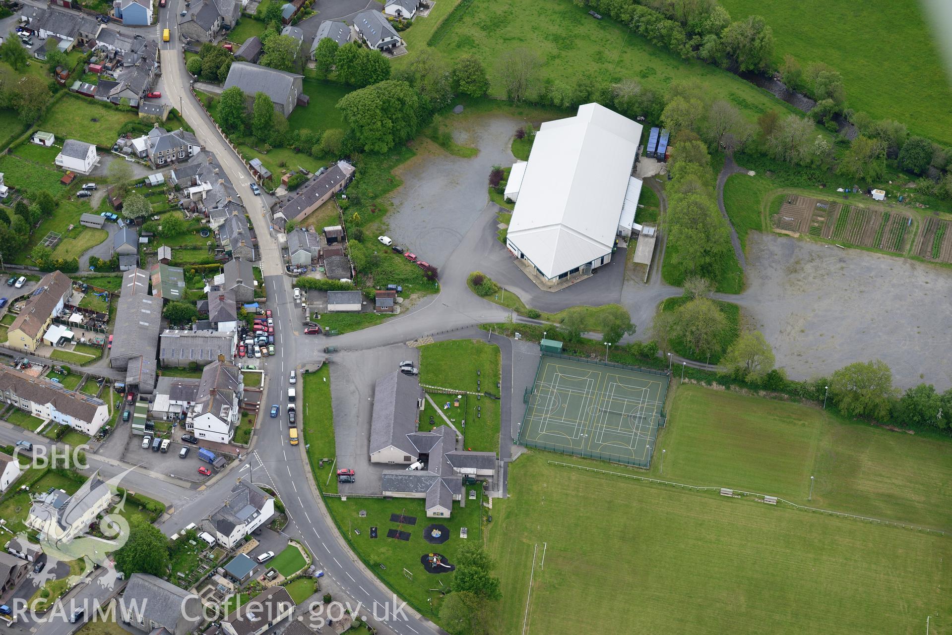 Bethania Calvinistic Methodist Chapel and Sunday School, Pontrhydfendigaid. Oblique aerial photograph taken during the Royal Commission's programme of archaeological aerial reconnaissance by Toby Driver on 3rd June 2015.