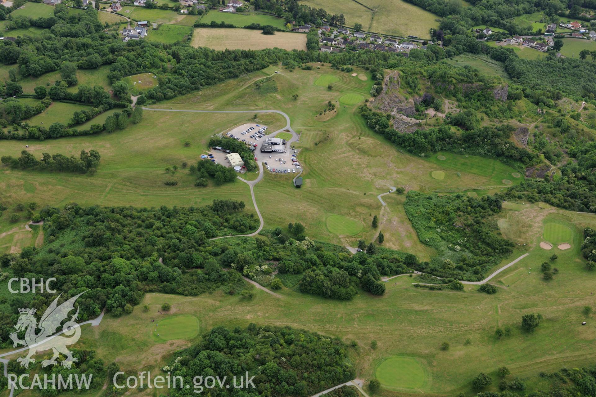 Llanymynech hillfort on the Welsh-English border, south west of Oswestry. Oblique aerial photograph taken during the Royal Commission's programme of archaeological aerial reconnaissance by Toby Driver on 30th June 2015.