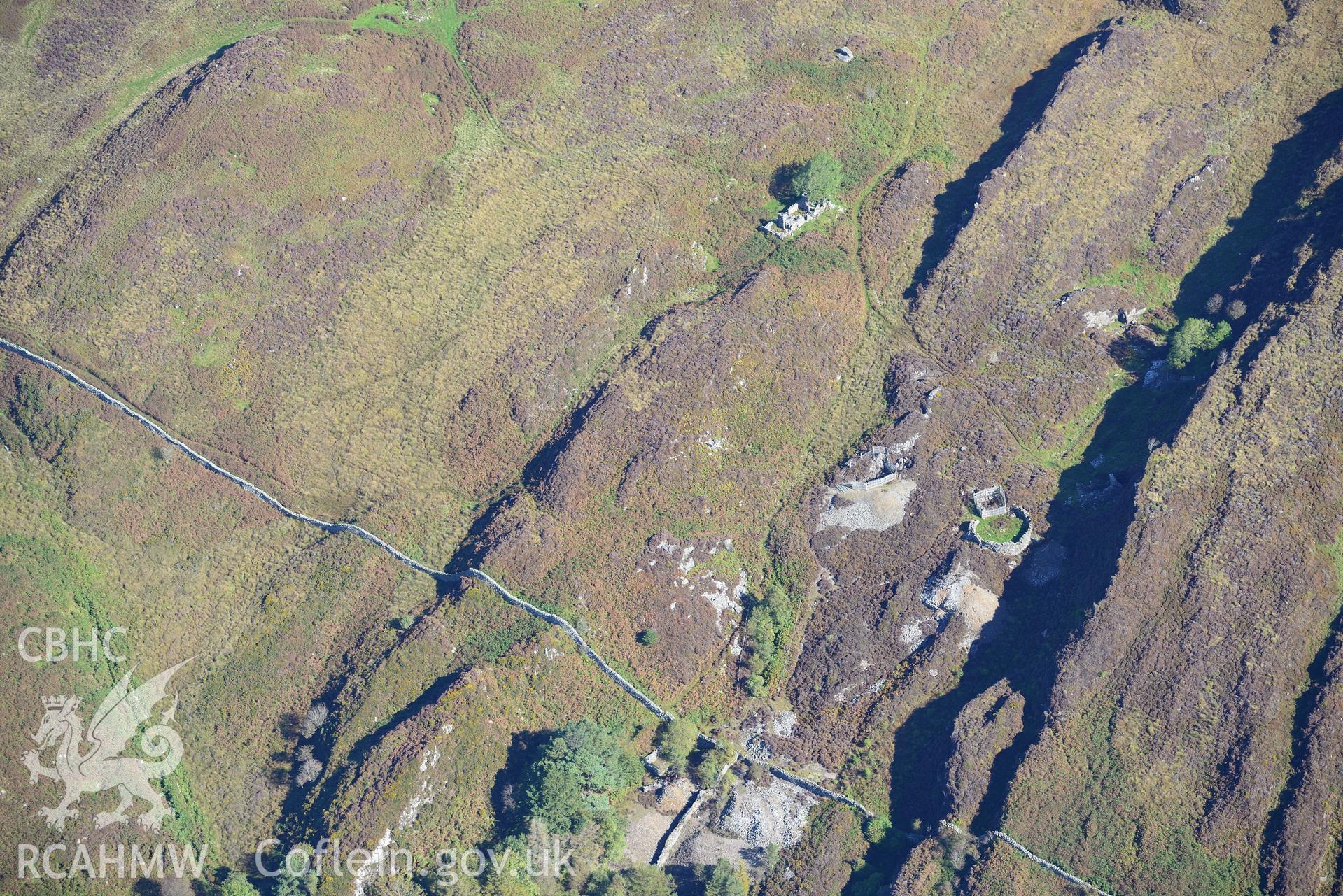 Clogau gold mine, near Dolgellau. Oblique aerial photograph taken during the Royal Commission's programme of archaeological aerial reconnaissance by Toby Driver on 2nd October 2015.