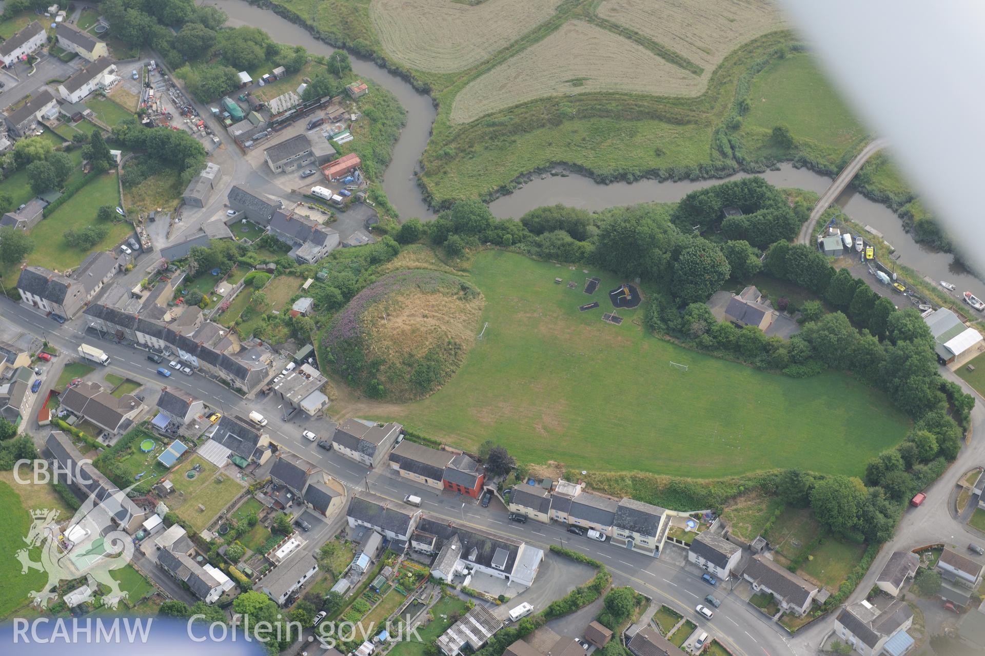 Royal Commission aerial photography of St Clears Castle recorded during drought conditions on 22nd July 2013.