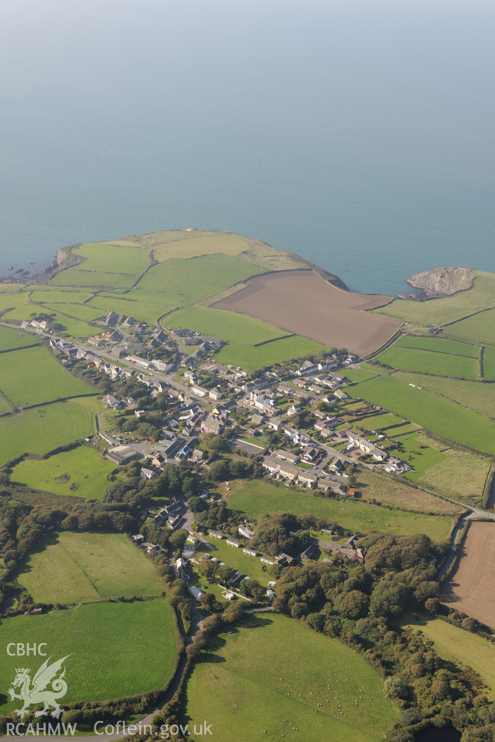 The village of Tre-fin, south west of Fishguard. Oblique aerial photograph taken during the Royal Commission's programme of archaeological aerial reconnaissance by Toby Driver on 30th September 2015.