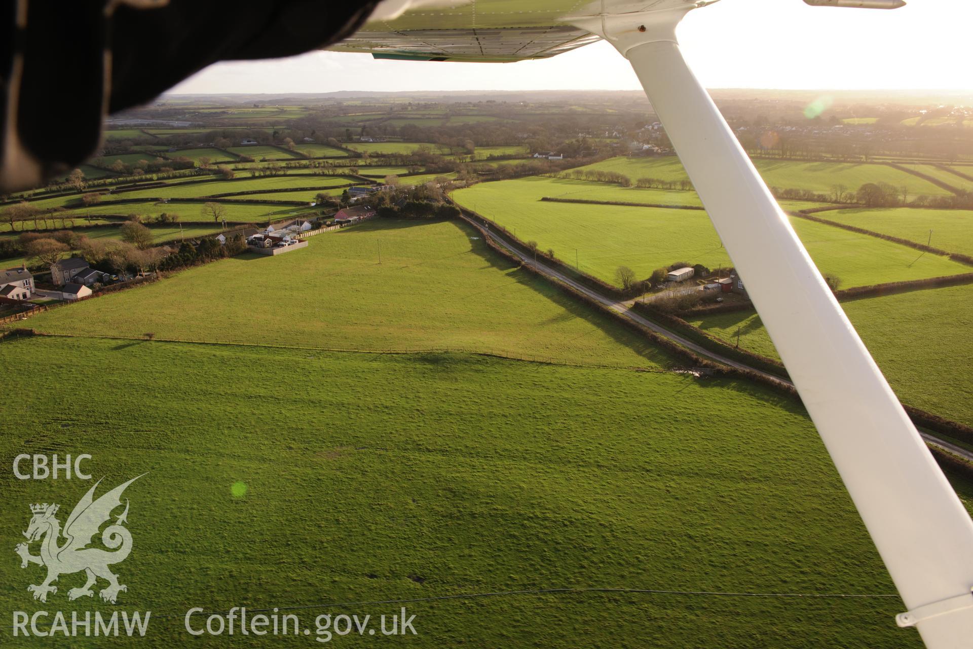 Leechpool Barrow. Oblique aerial photograph taken during the Royal Commission's programme of archaeological aerial reconnaissance by Toby Driver on 6th January 2015.