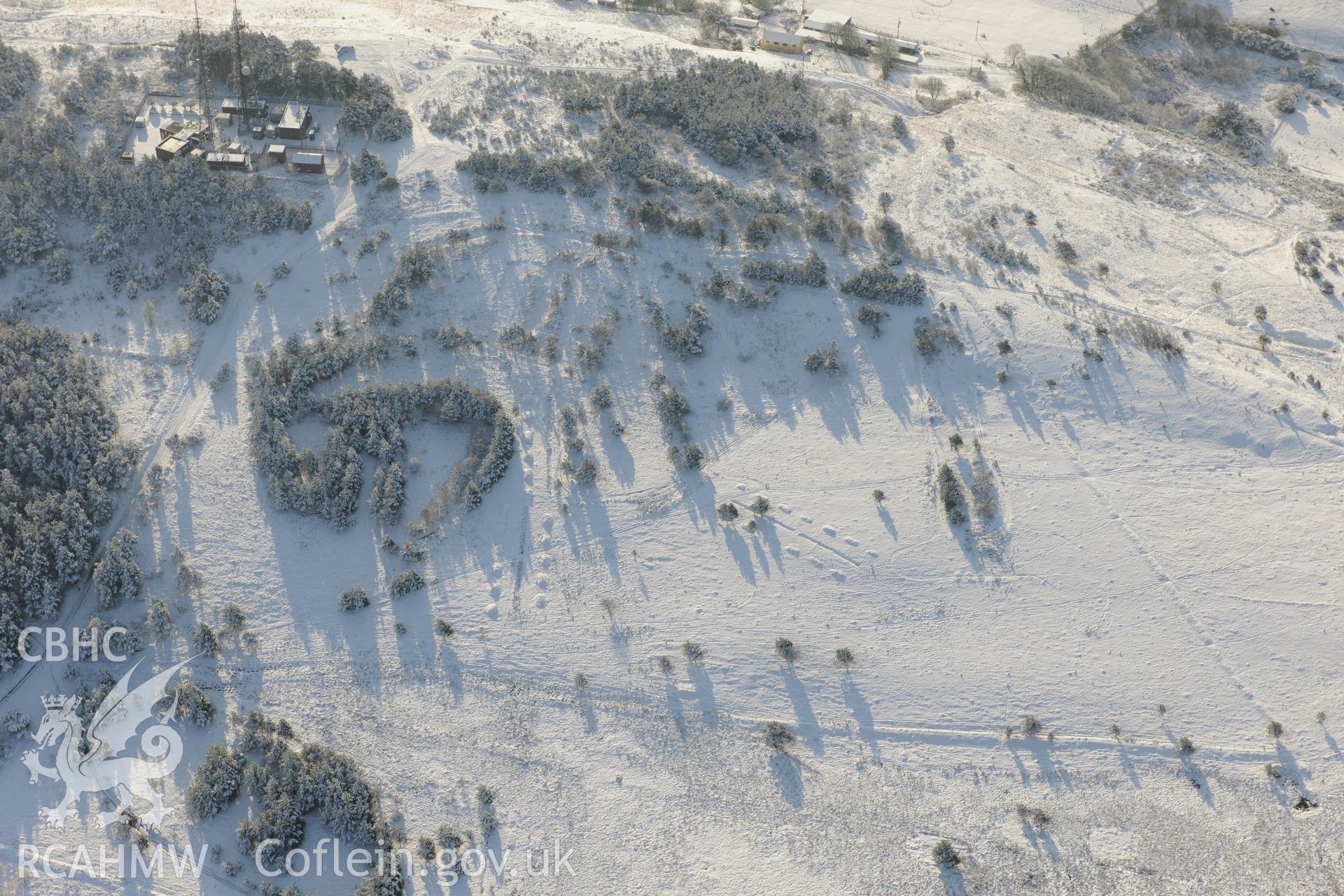 Kilvey Hill anti-glider trenches, eastern Swansea. Oblique aerial photograph taken during the Royal Commission?s programme of archaeological aerial reconnaissance by Toby Driver on 24th January 2013.