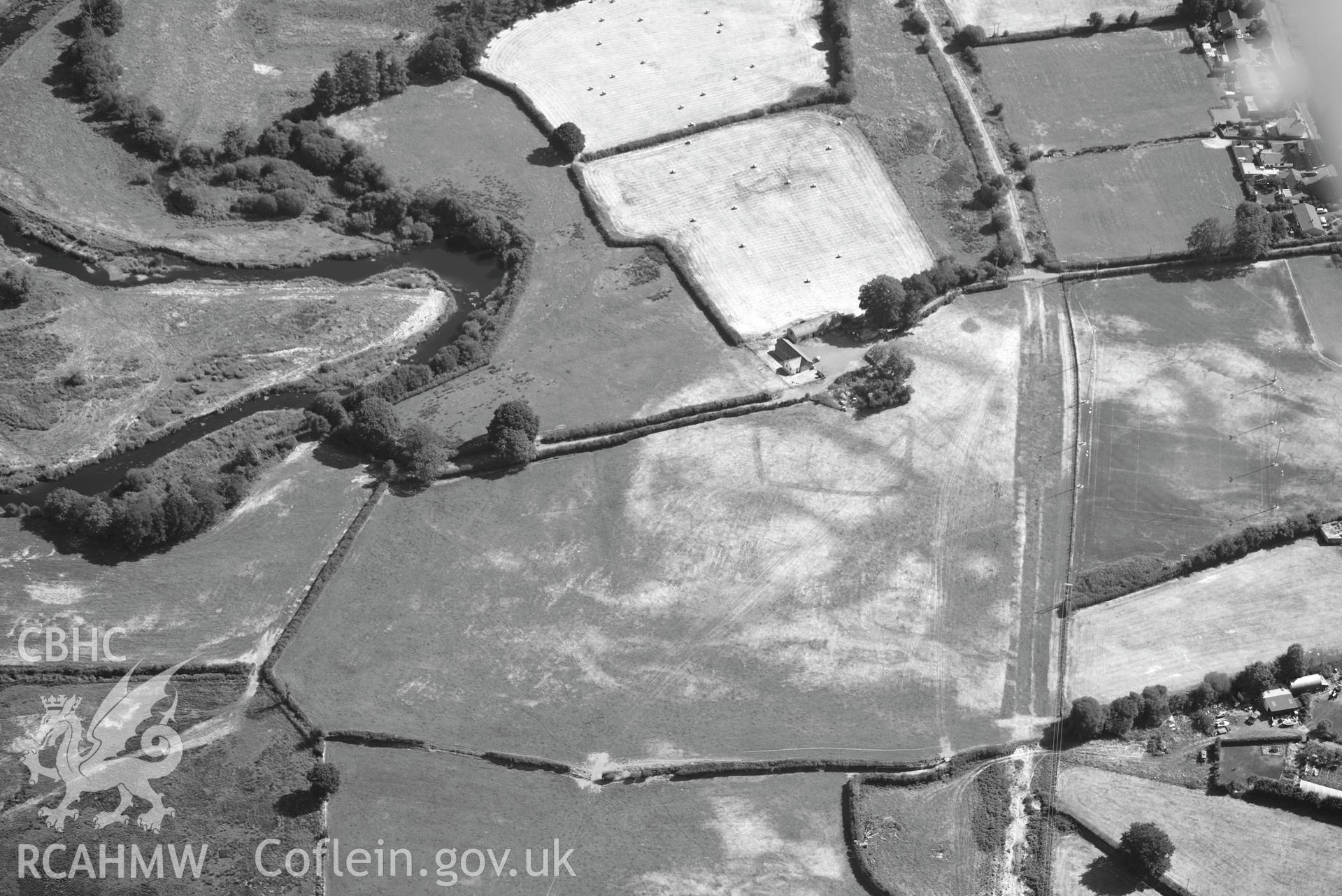 Royal Commission aerial photography of Beili Coch defended enclosure taken on 19th July 2018 during the 2018 drought.