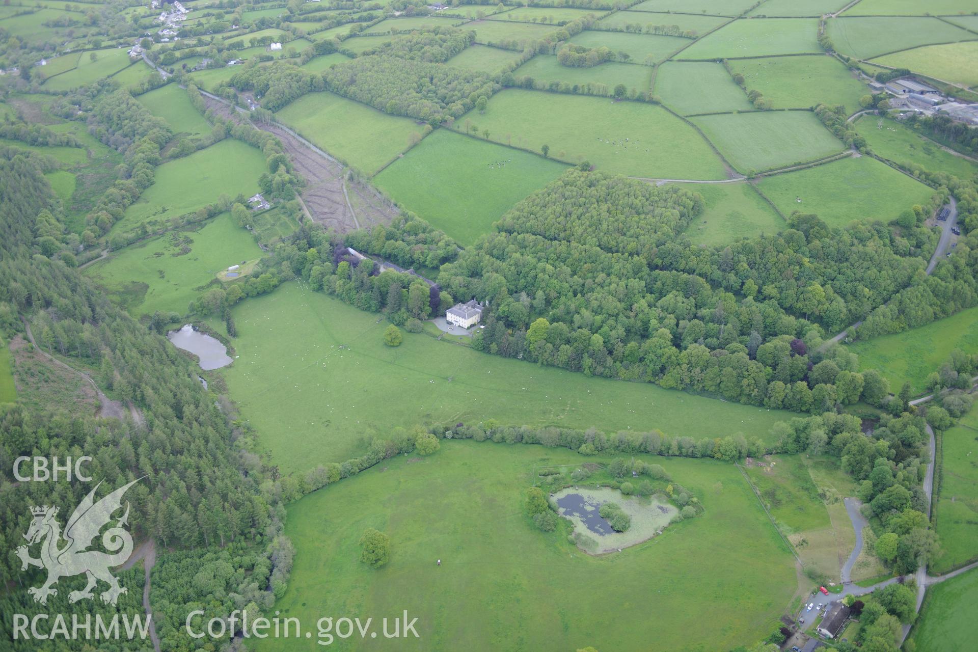 Allt-yr-Odyn mansion and garden. Oblique aerial photograph taken during the Royal Commission's programme of archaeological aerial reconnaissance by Toby Driver on 3rd June 2015.