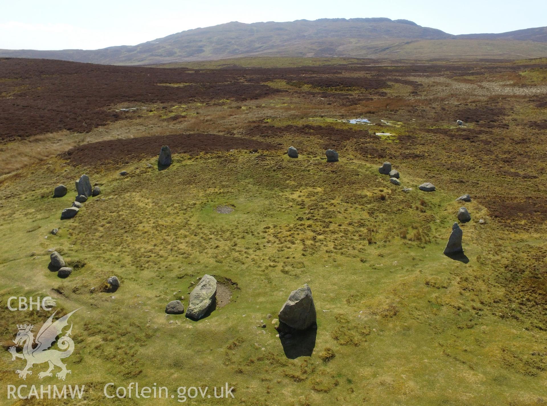 Colour photo of 'The Druid' Circle' or Maeni Hirion near Penmaenmawr, taken by Paul R. Davis, 19th April 2018.