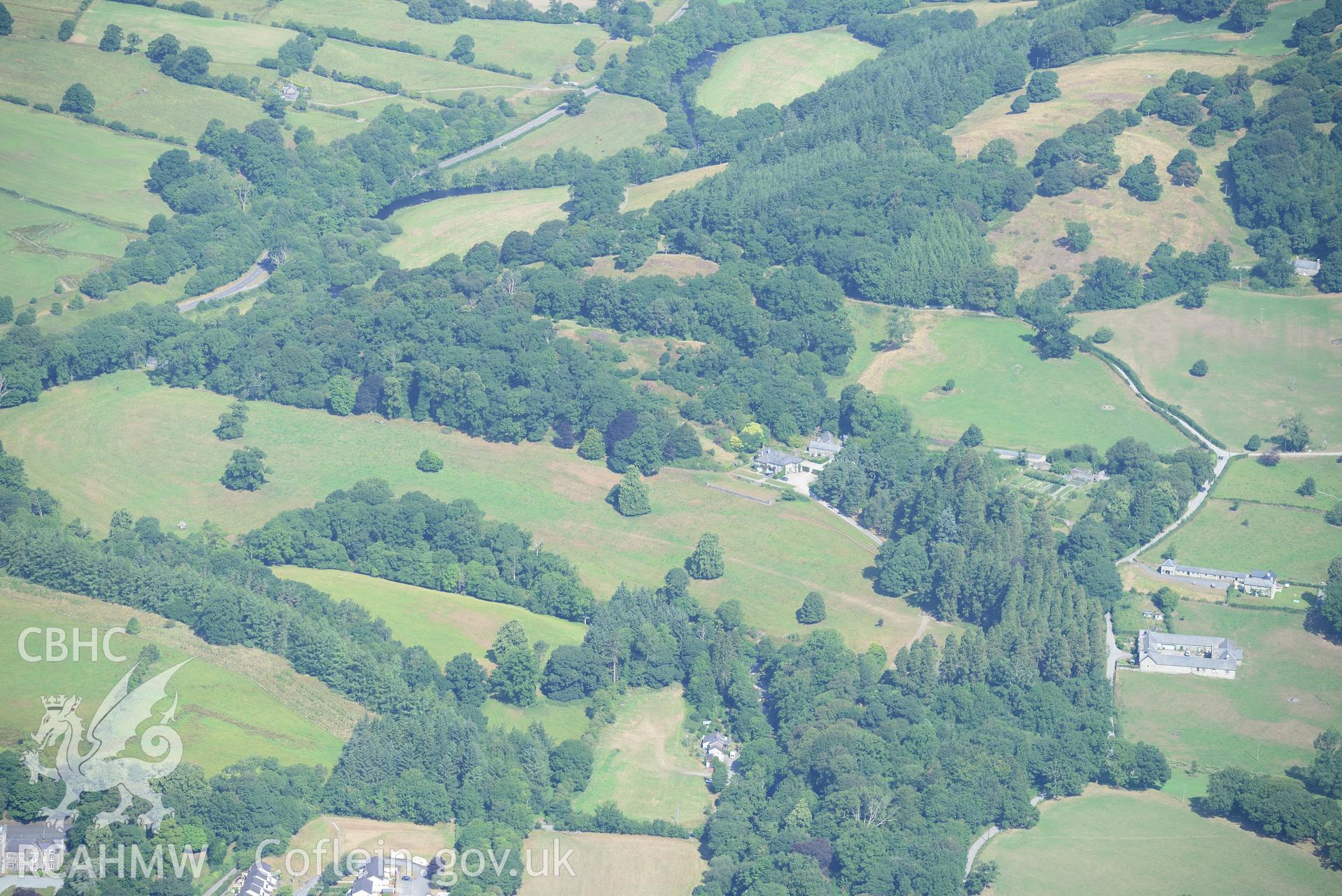 Royal Commission aerial photography of Rhiwlas Gardens, Bala, taken on 19th July 2018 during the 2018 drought.