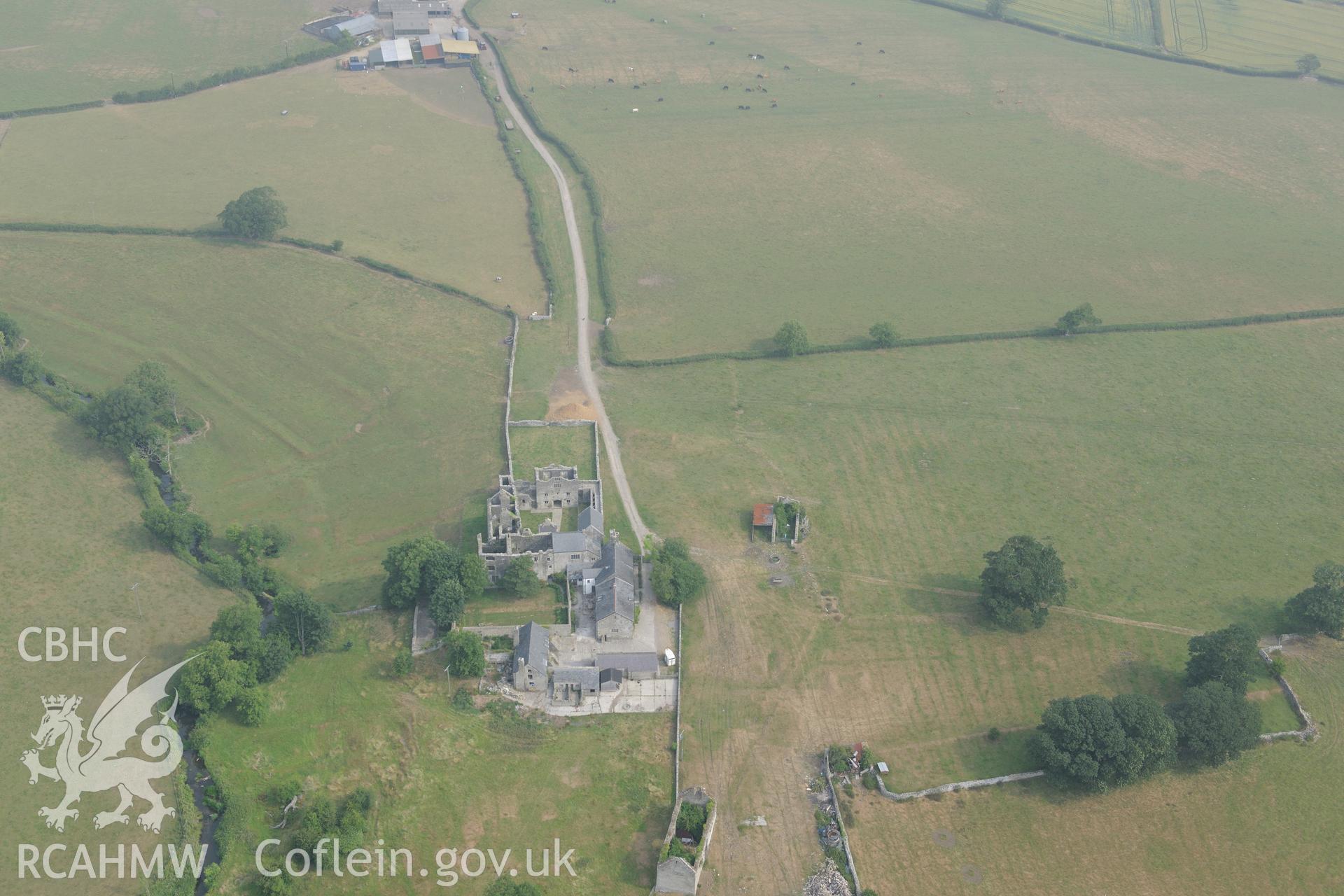 Royal Commission aerial photography of Old Beaupre Castle recorded during drought conditions on 22nd July 2013.