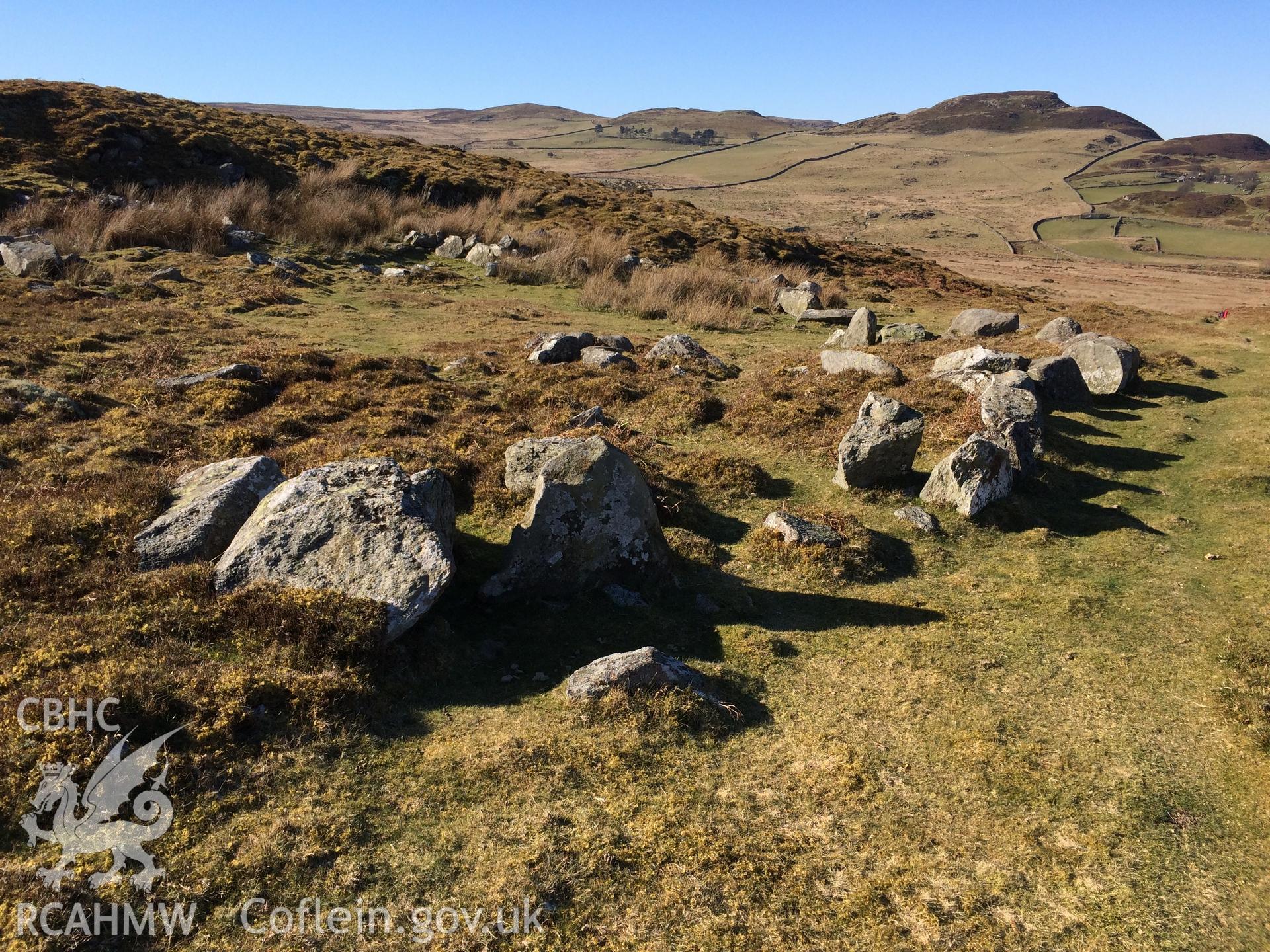 Photo showing view of Carn Llechen sites, taken by Paul R. Davis, February 2018.