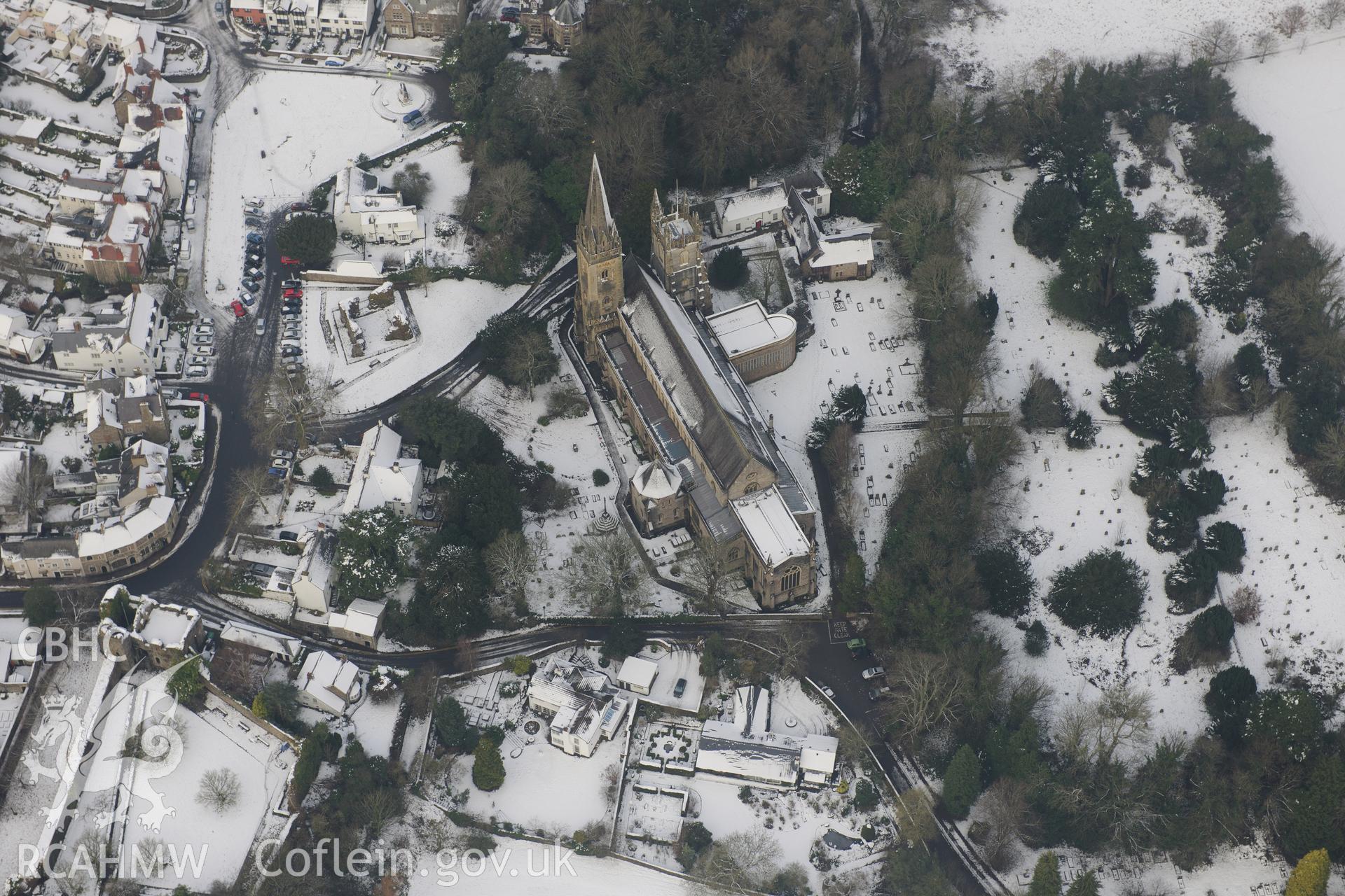 Llandaff Cathedral, Old Choir College, Llandaff Cathedral Bell Tower and Prebendal House, Cardiff. Oblique aerial photograph taken during the Royal Commission?s programme of archaeological aerial reconnaissance by Toby Driver, on 24th January 2013.