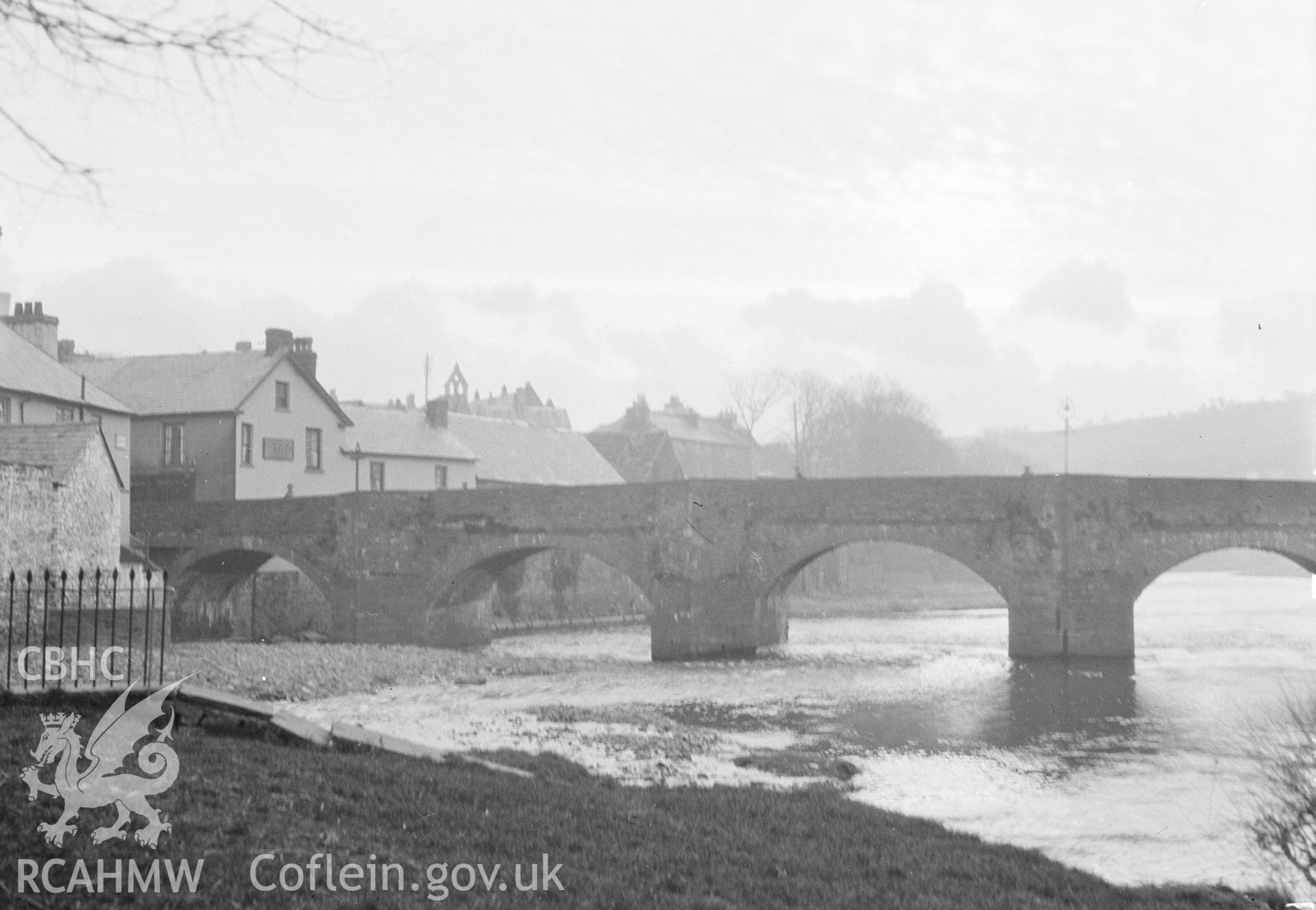 Digital copy of a nitrate negative showing Brecon bridge. From the Cadw Monuments in Care Collection.