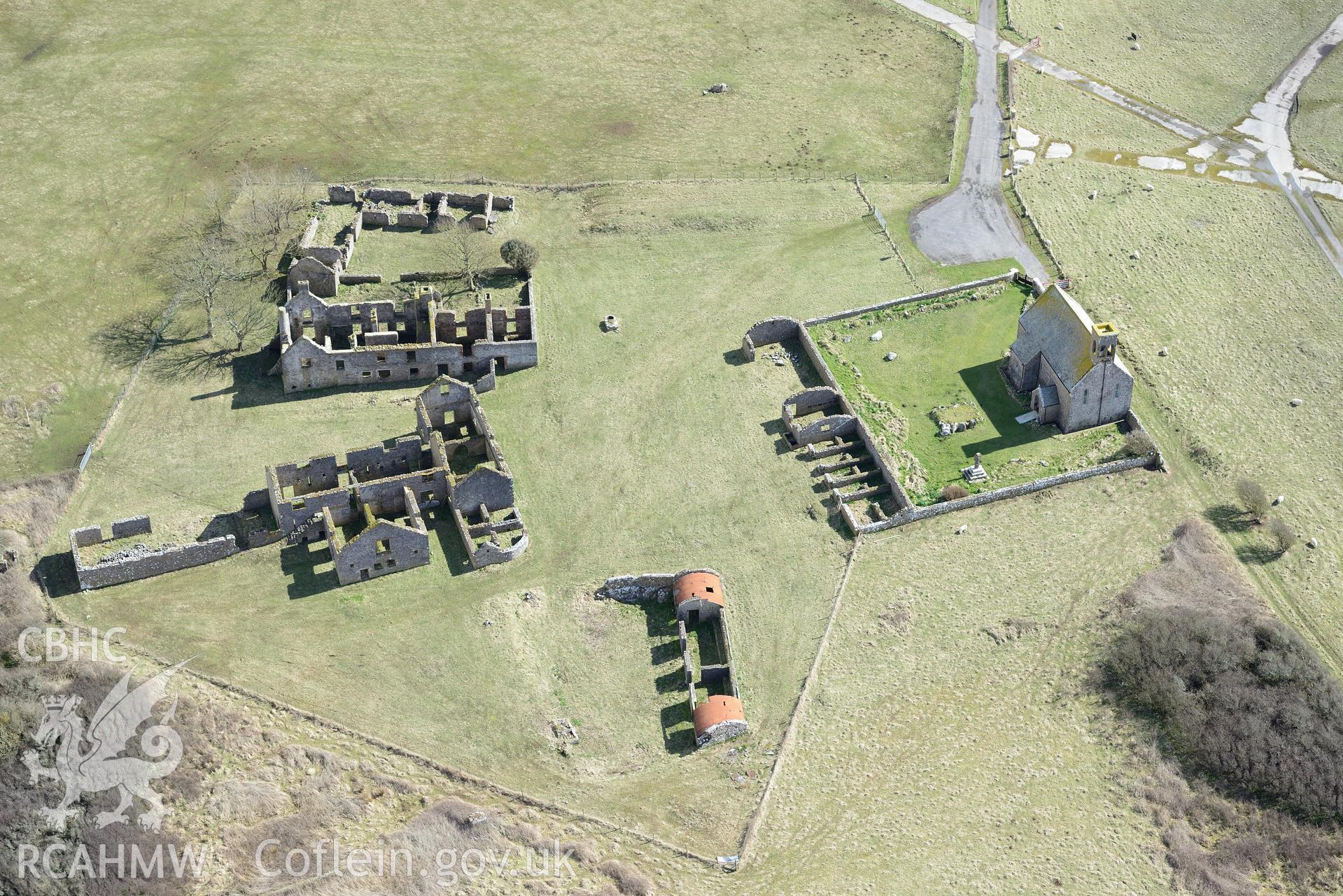 Flimston Farmhouse. Baseline aerial reconnaissance survey for the CHERISH Project. ? Crown: CHERISH PROJECT 2018. Produced with EU funds through the Ireland Wales Co-operation Programme 2014-2020. All material made freely available through the Open Government Licence.