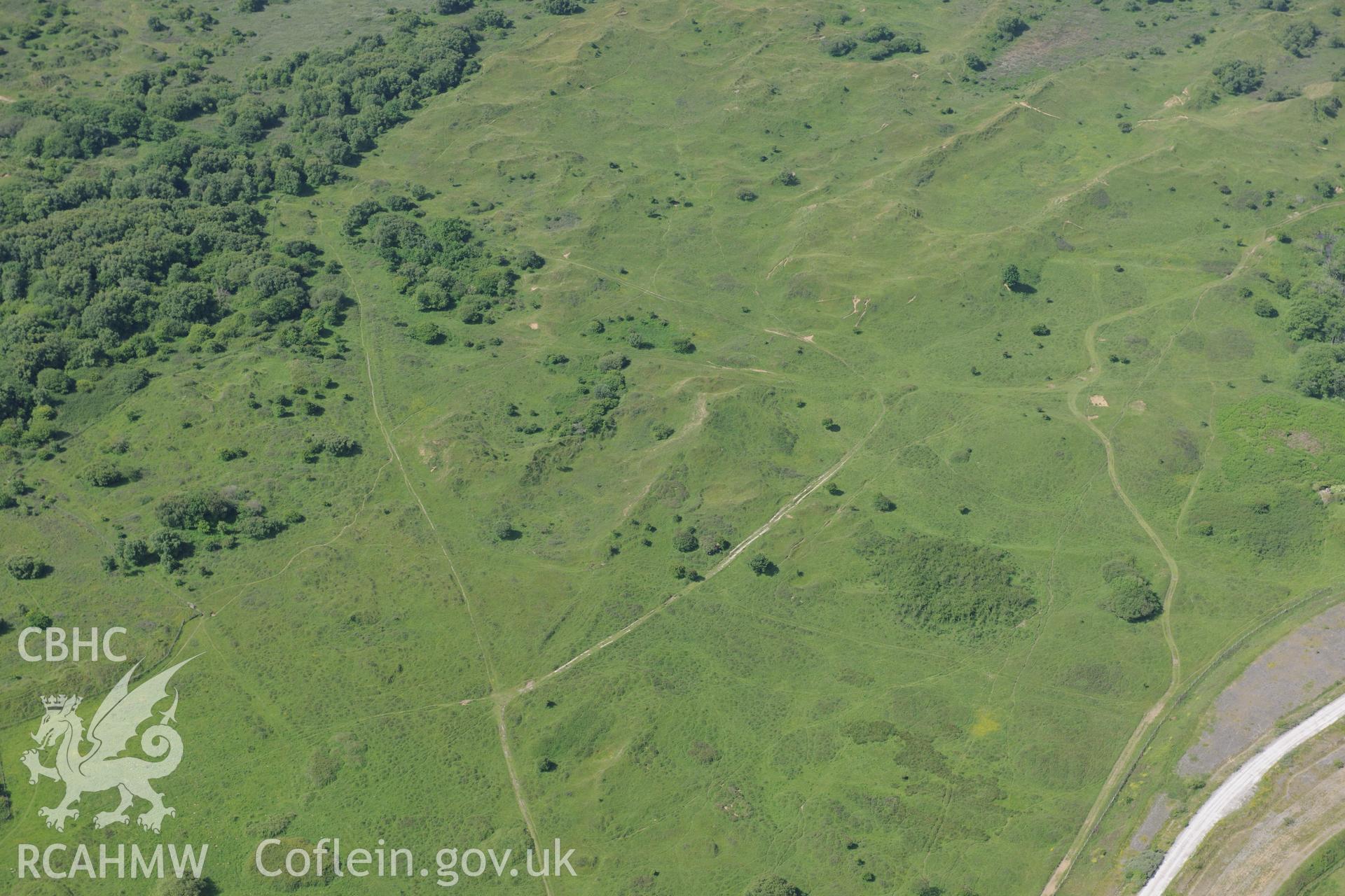 Site of Kenfig Medieval Borough. Oblique aerial photograph taken during the Royal Commission's programme of archaeological aerial reconnaissance by Toby Driver on 19th June 2015.