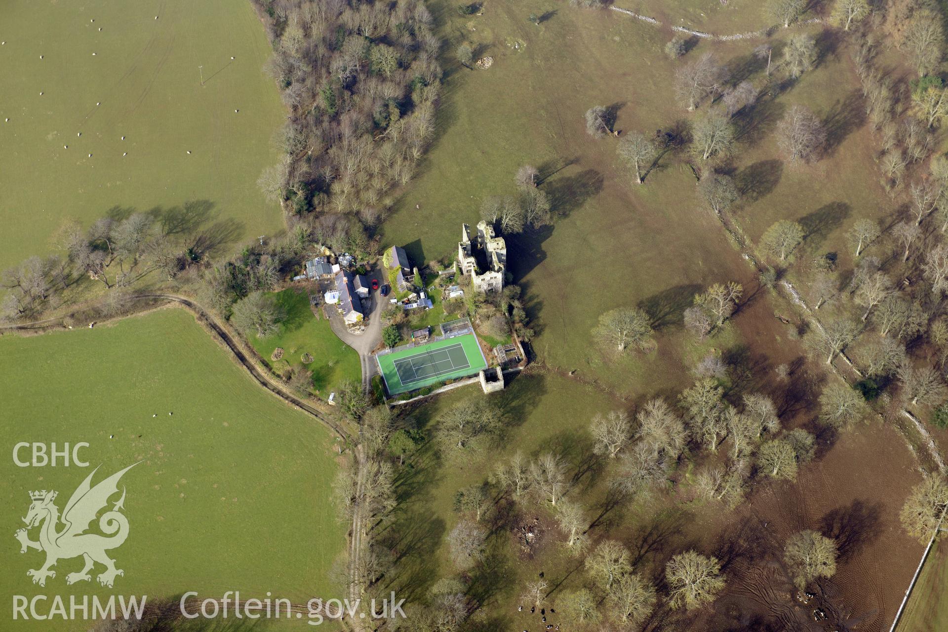 Foxhall Newydd mansion and garden, north west of Denbigh. Oblique aerial photograph taken during the Royal Commission?s programme of archaeological aerial reconnaissance by Toby Driver on 28th February 2013.