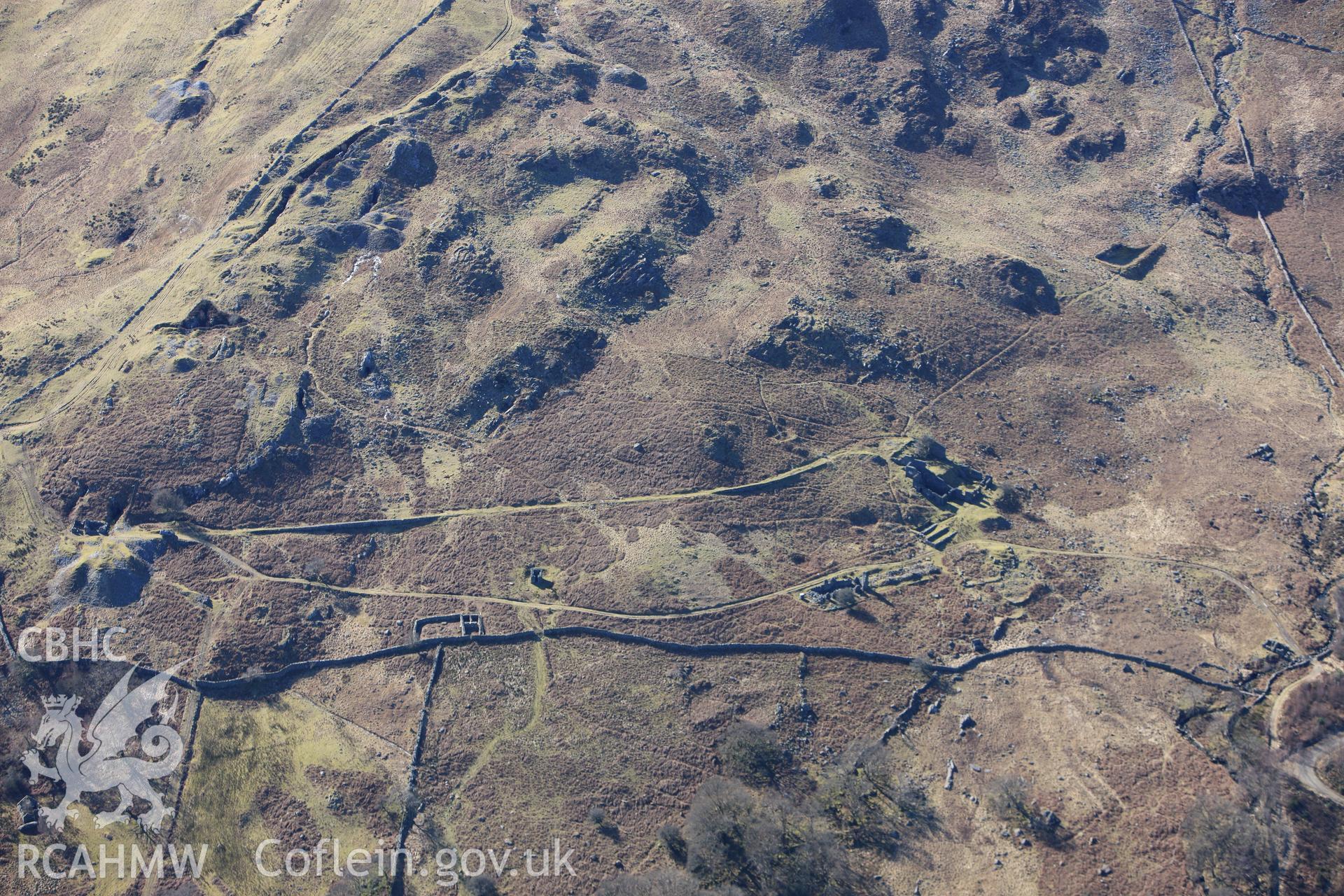 RCAHMW colour oblique photograph of Berth-Llwyd and Cefn Coch gold mining complex. Taken by Toby Driver on 08/03/2010.