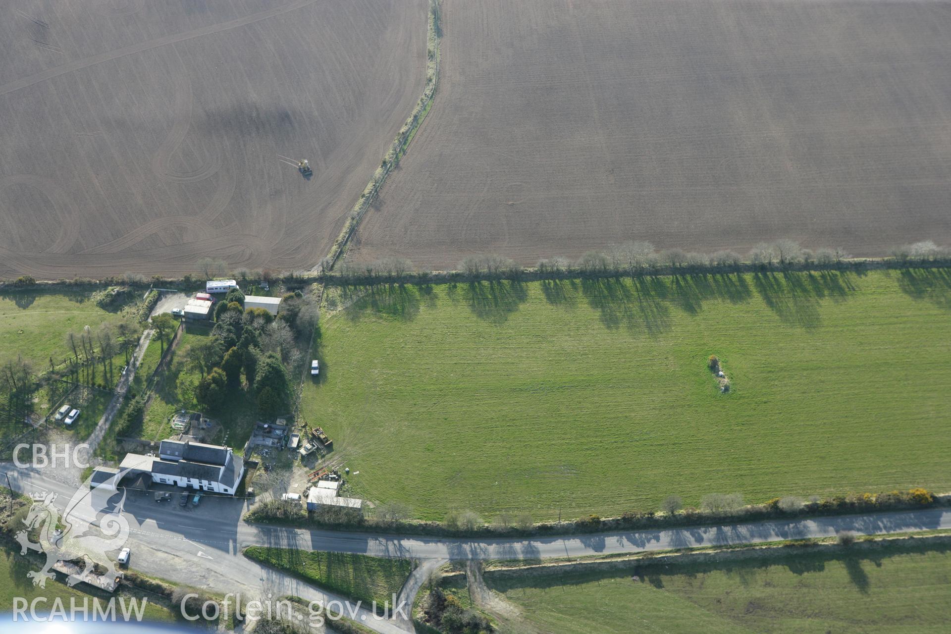 RCAHMW colour oblique aerial photograph of Castell-y-Blaidd, Clydey. Taken on 13 April 2010 by Toby Driver