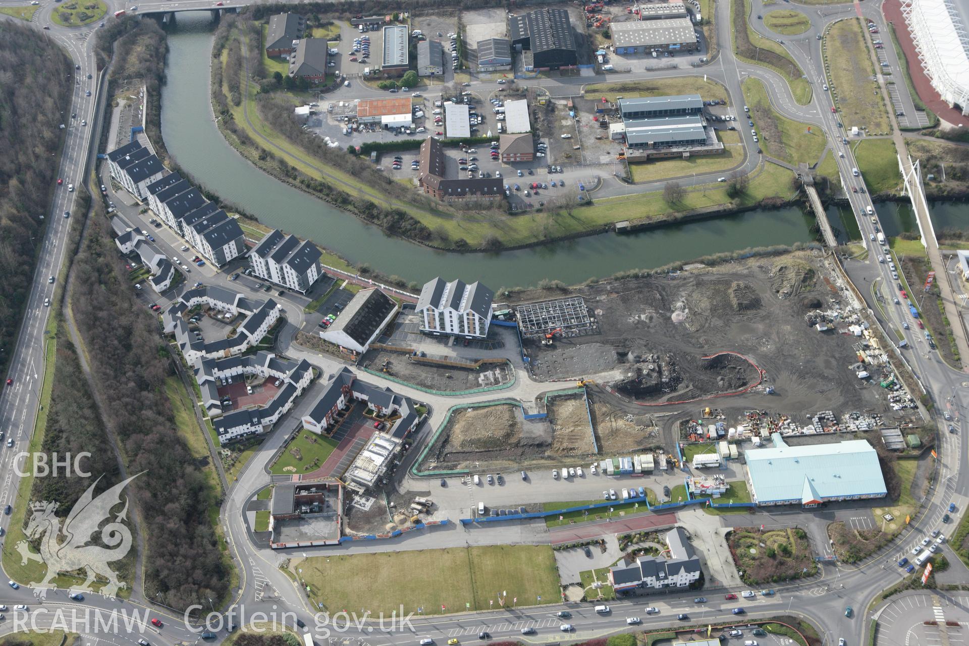 RCAHMW colour oblique photograph of Upper Bank Copperworks, Swansea (site of). Taken by Toby Driver on 02/03/2010.