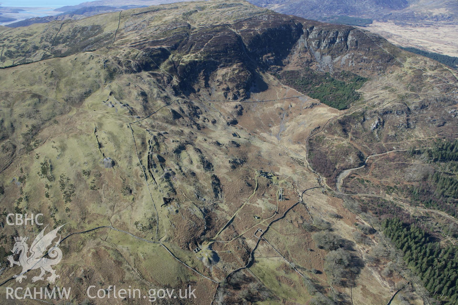 RCAHMW colour oblique photograph of Berth-Llwyd and Cefn Coch gold mining complex. Taken by Toby Driver on 08/03/2010.