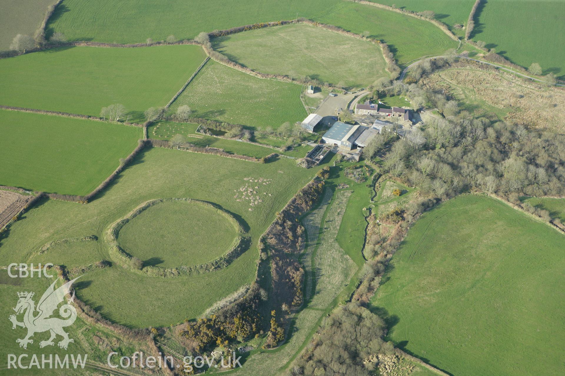 RCAHMW colour oblique aerial photograph of Castle Bucket. Taken on 13 April 2010 by Toby Driver