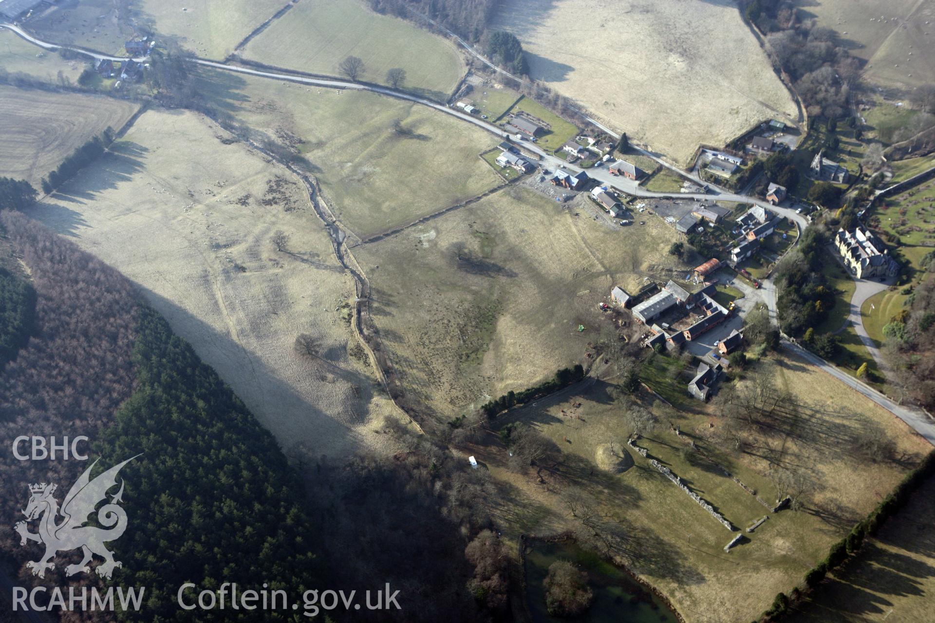 RCAHMW colour oblique photograph of Abbey Cwmhir. Taken by Toby Driver on 11/03/2010.