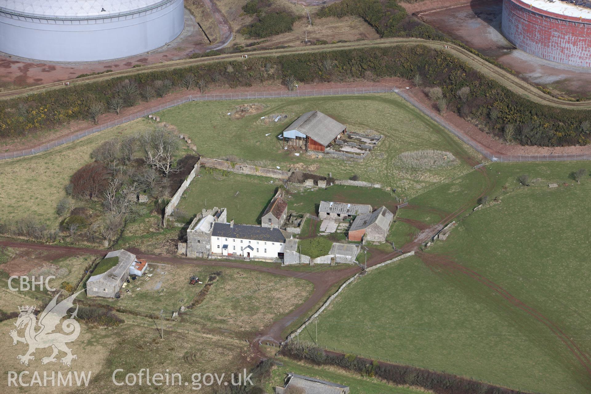 RCAHMW colour oblique aerial photograph of Eastington Manor House Remains, Rhoscrowther. Taken on 02 March 2010 by Toby Driver