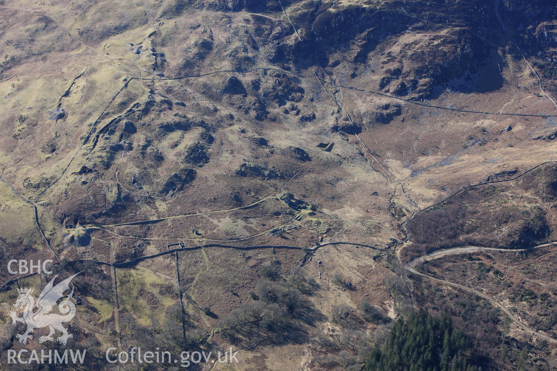 RCAHMW colour oblique photograph of Berth-Llwyd and Cefn Coch gold mining complex. Taken by Toby Driver on 08/03/2010.