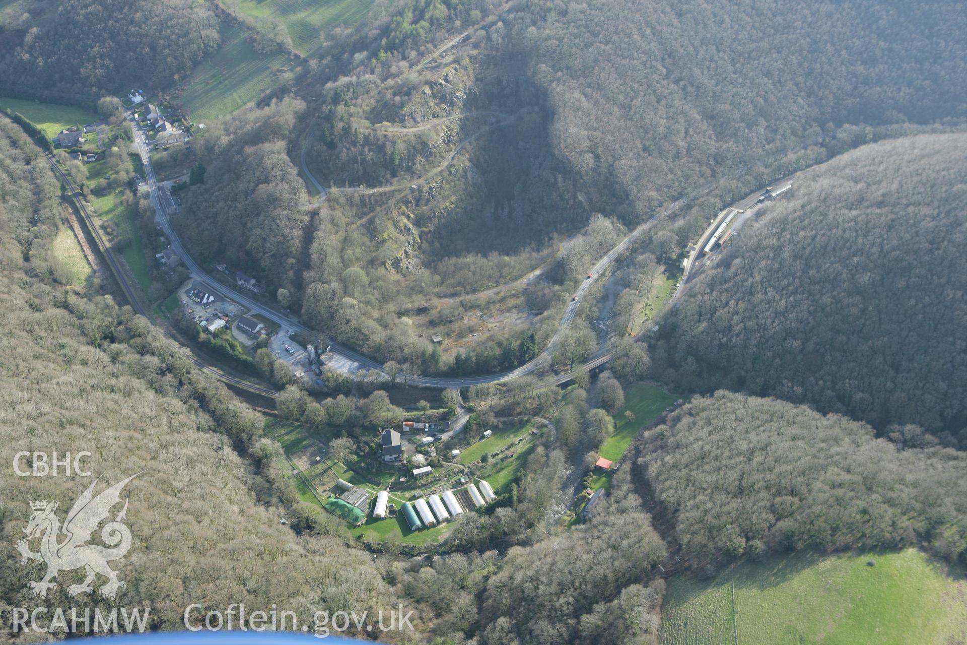 RCAHMW colour oblique aerial photograph of Gwili Railway, Carmarthen and Cardigan Railway. Taken on 13 April 2010 by Toby Driver