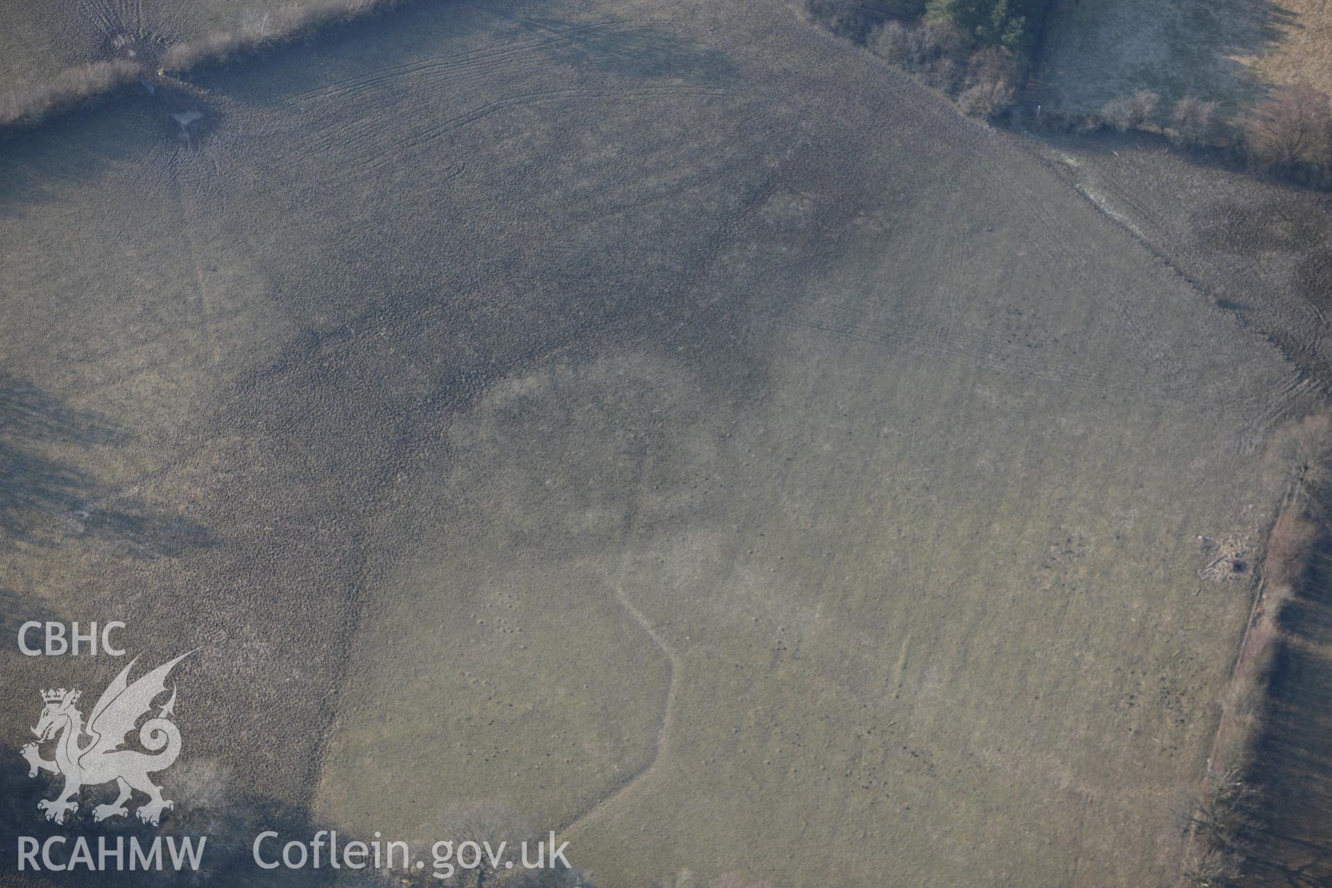 RCAHMW colour oblique photograph of Roman Camps to the south of The Gaer, Dolau. Taken by Toby Driver on 11/03/2010.