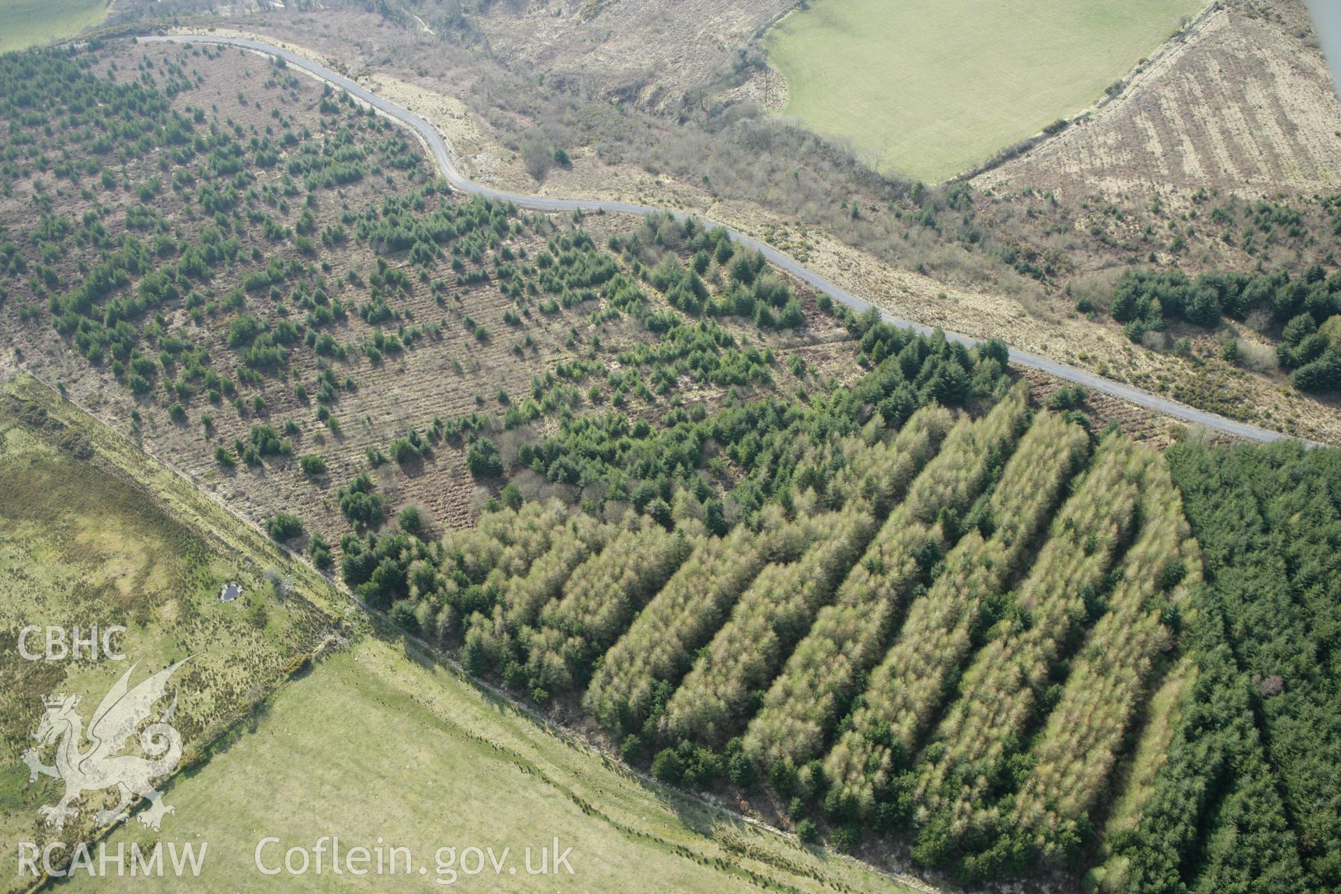 RCAHMW colour oblique aerial photograph of Nant-Gronw, Barrow II. Taken on 13 April 2010 by Toby Driver