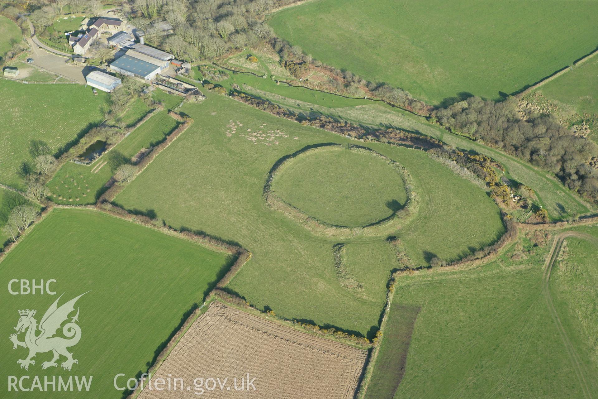 RCAHMW colour oblique aerial photograph of Castle Bucket. Taken on 13 April 2010 by Toby Driver