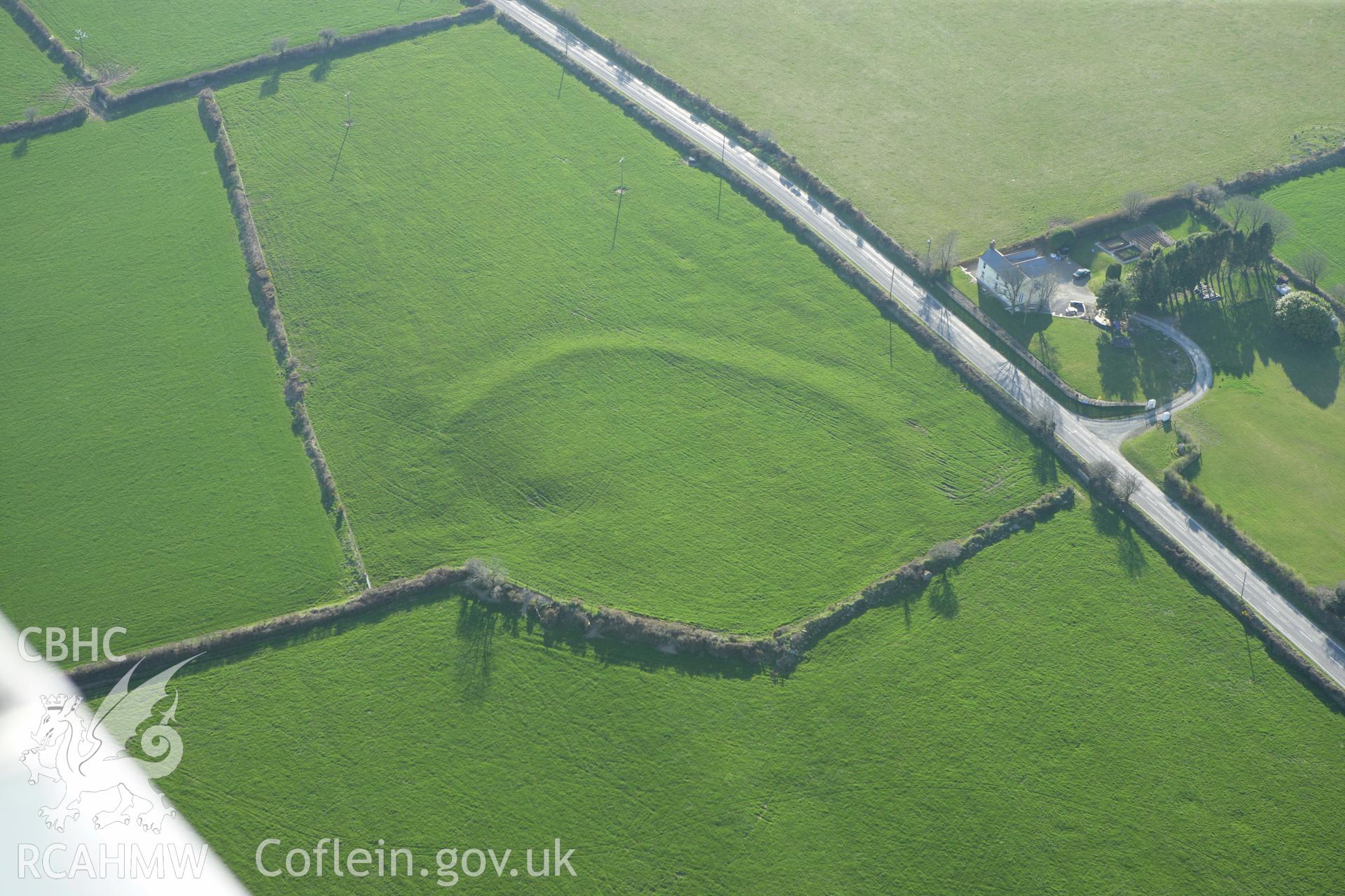 RCAHMW colour oblique aerial photograph of Castell Garw, Glandy Cross. Taken on 13 April 2010 by Toby Driver