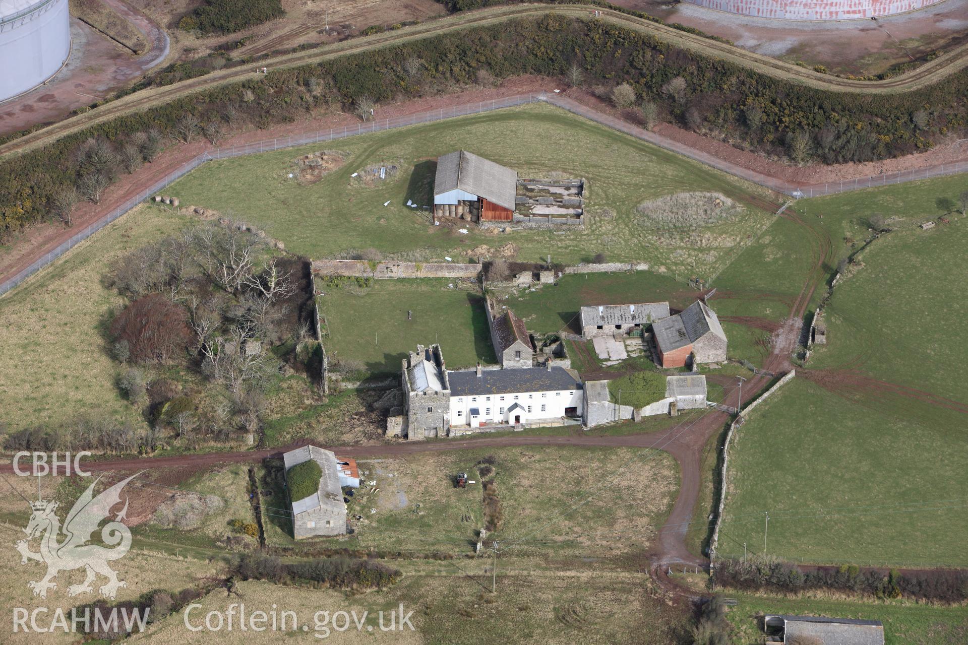 RCAHMW colour oblique aerial photograph of Eastington Manor House Remains, Rhoscrowther. Taken on 02 March 2010 by Toby Driver