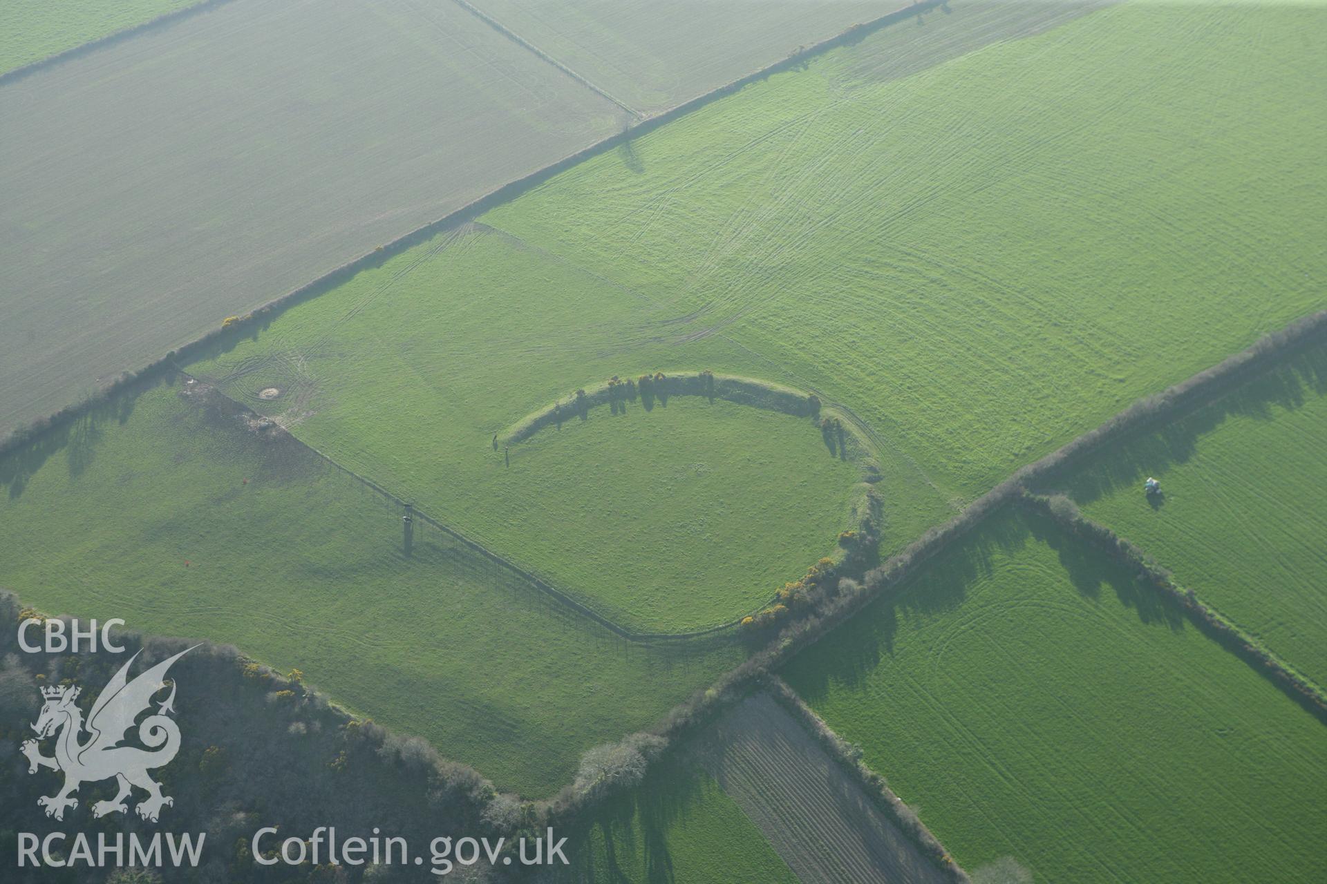 RCAHMW colour oblique aerial photograph of Caer Penpicas. Taken on 13 April 2010 by Toby Driver