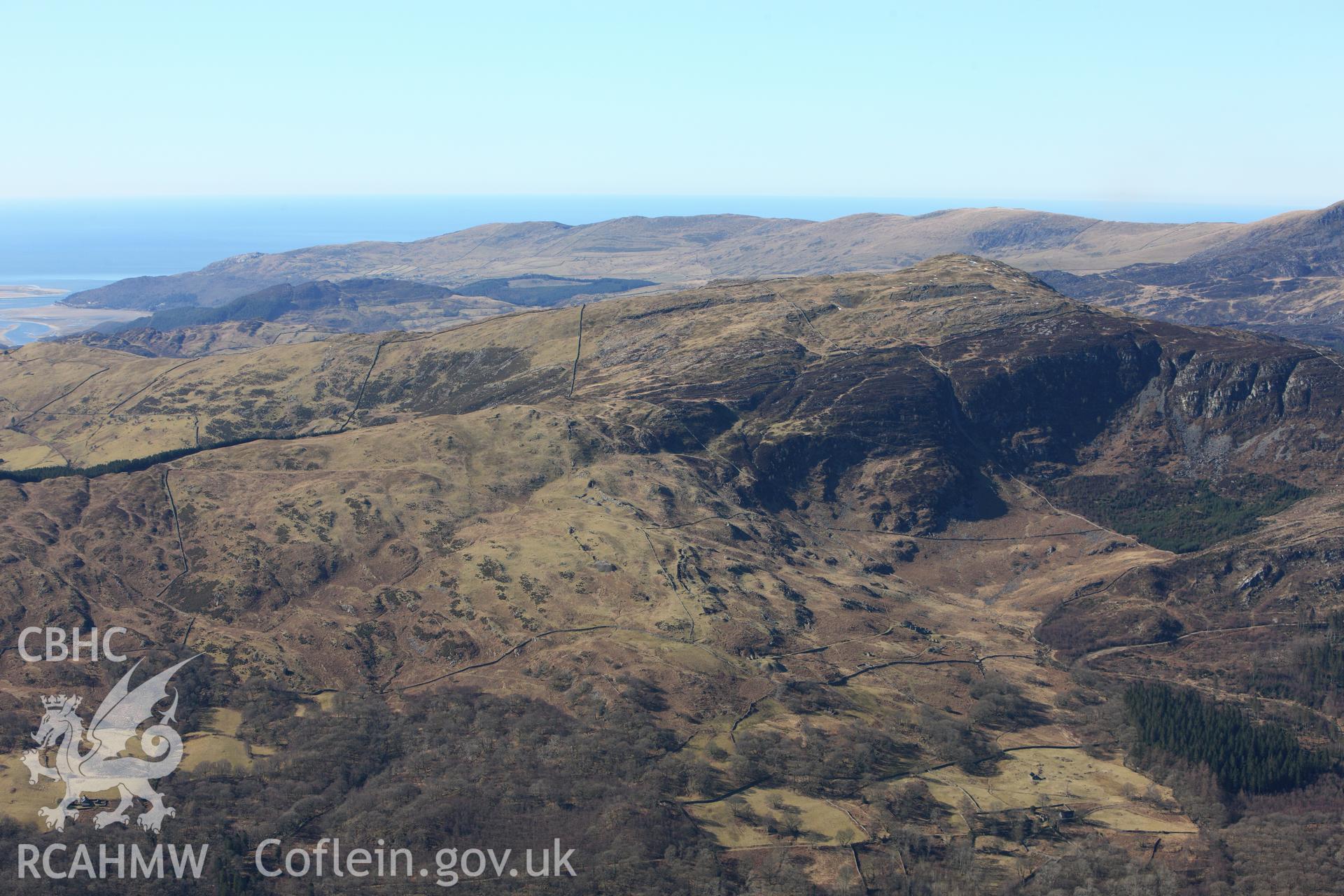 RCAHMW colour oblique photograph of Berth-Llwyd and Cefn Coch gold mining complex. Taken by Toby Driver on 08/03/2010.